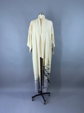 1950s Vintage Silk Kimono Robe / Ivory Branches