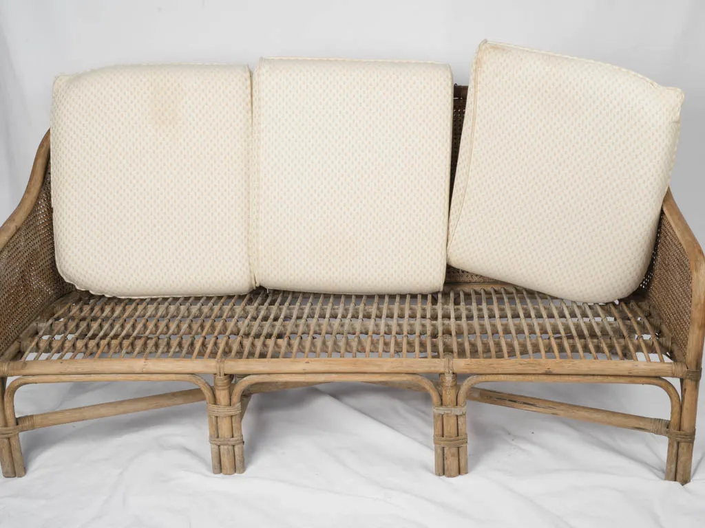 1970s French Cane & Wicker Settee - 3 seat