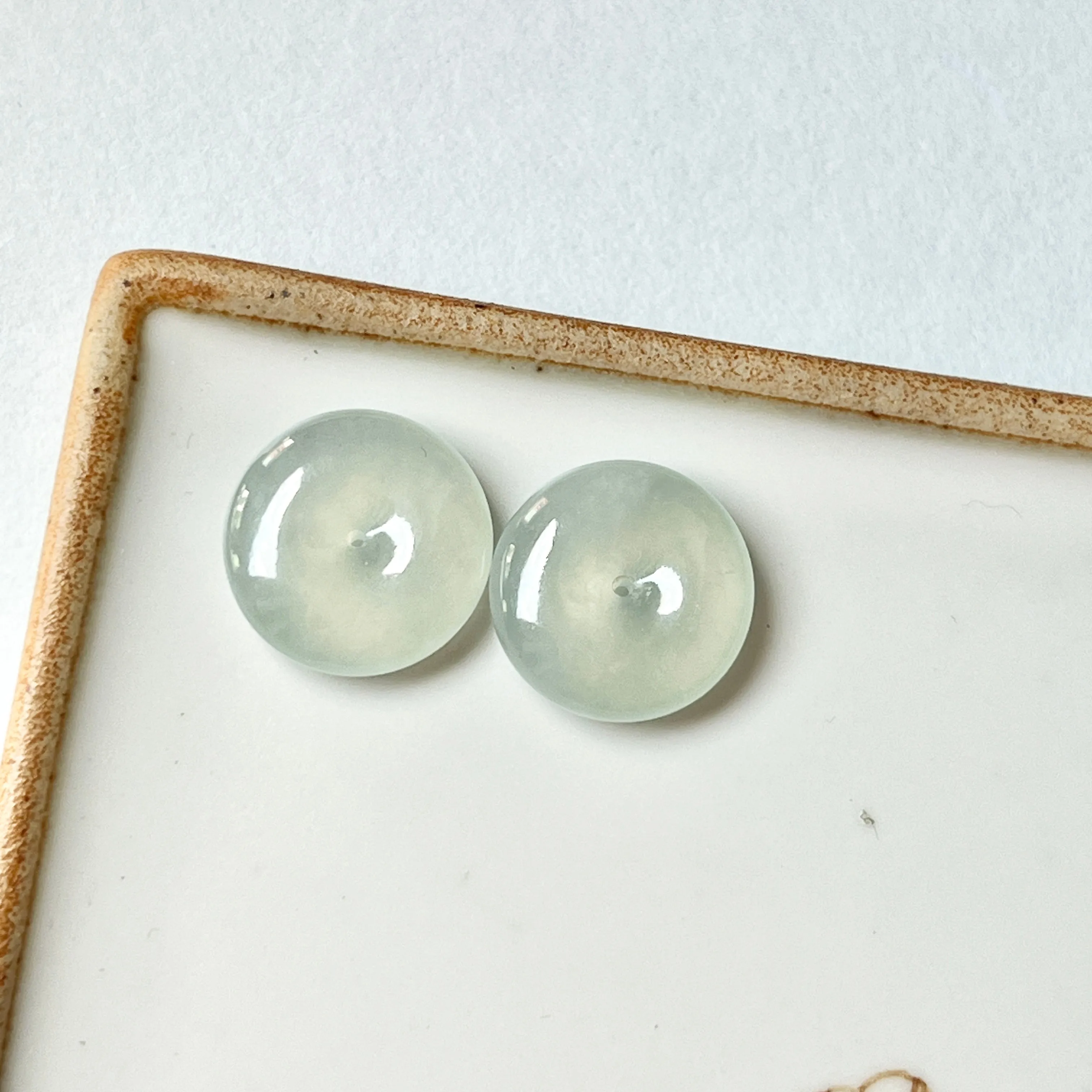 24.4 cts Icy A-Grade Natural  Light Green Jadeite Donut Pair No.180822