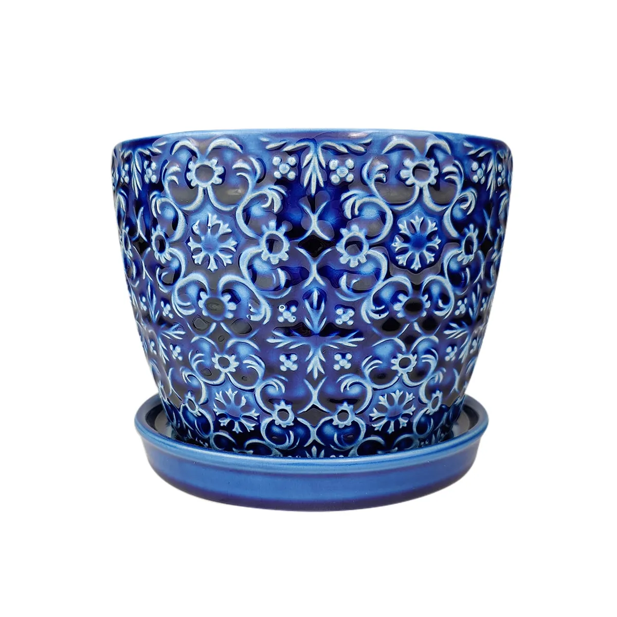 6 inch Blue Ceramic Mediterranean Bell Pot