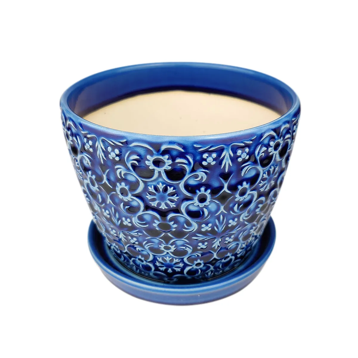 6 inch Blue Ceramic Mediterranean Bell Pot