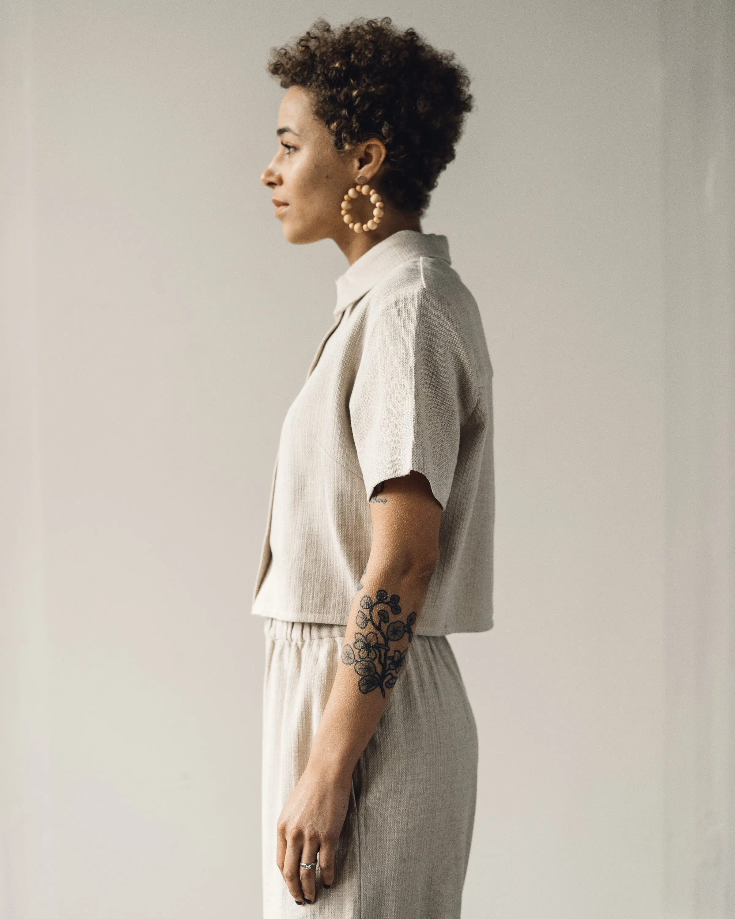 7115 Cropped Button Down, Oatmeal