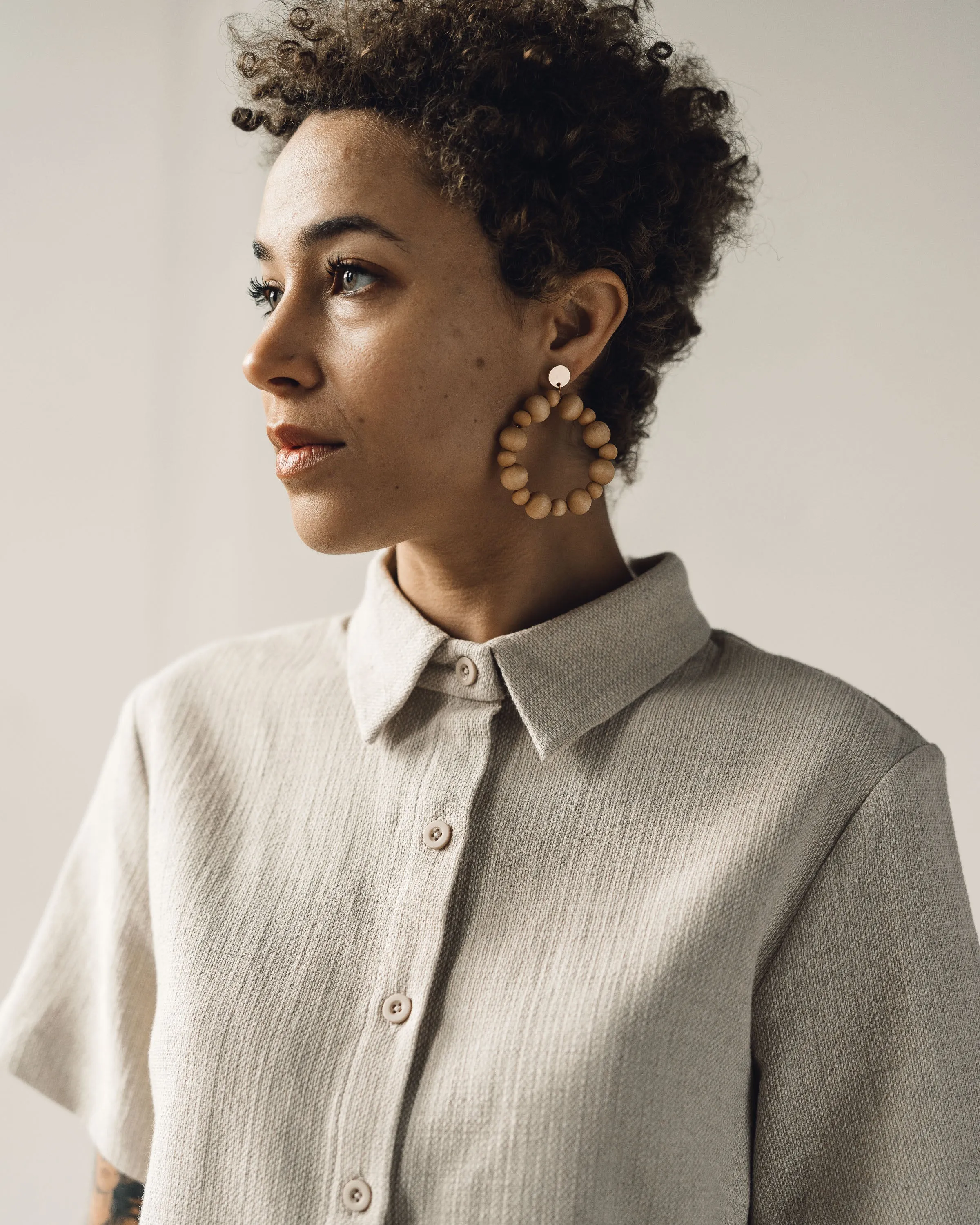 7115 Cropped Button Down, Oatmeal