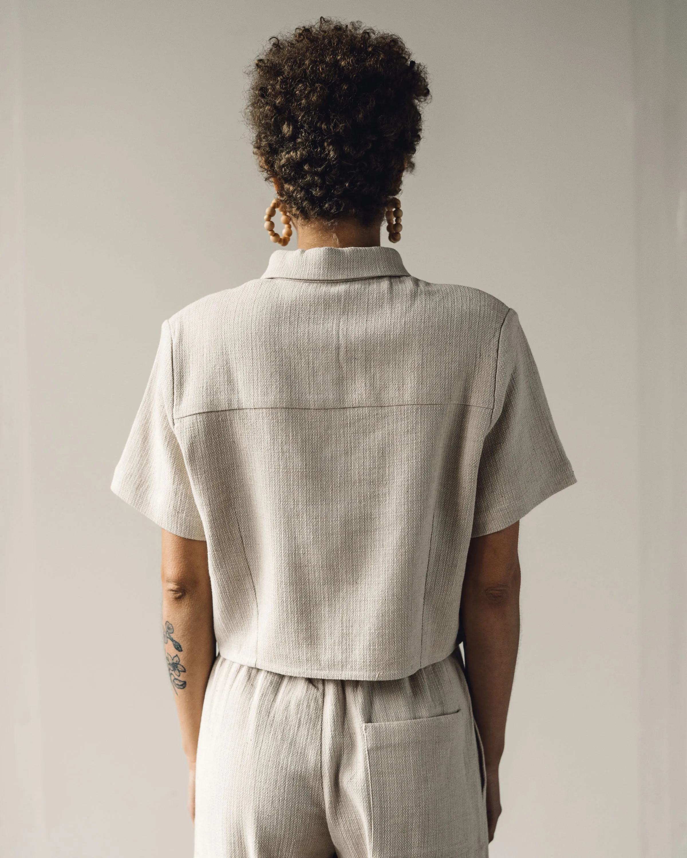 7115 Cropped Button Down, Oatmeal