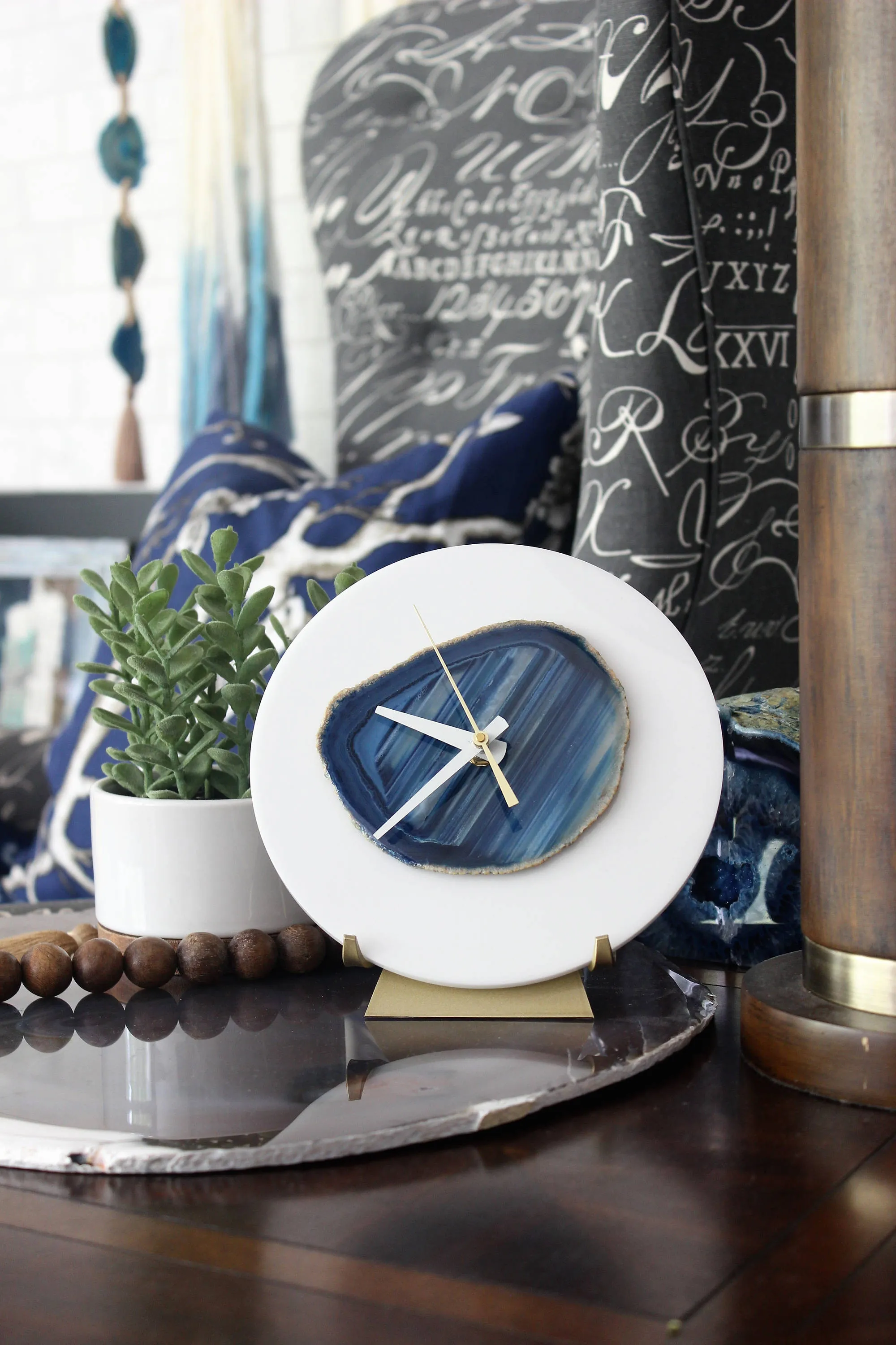7" Blue Agate Desk Clock