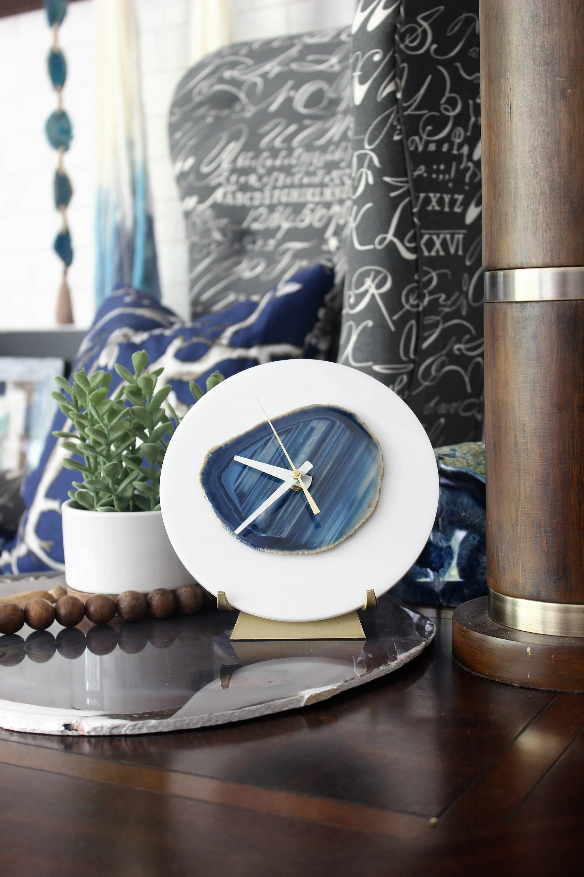 7" Blue Agate Desk Clock