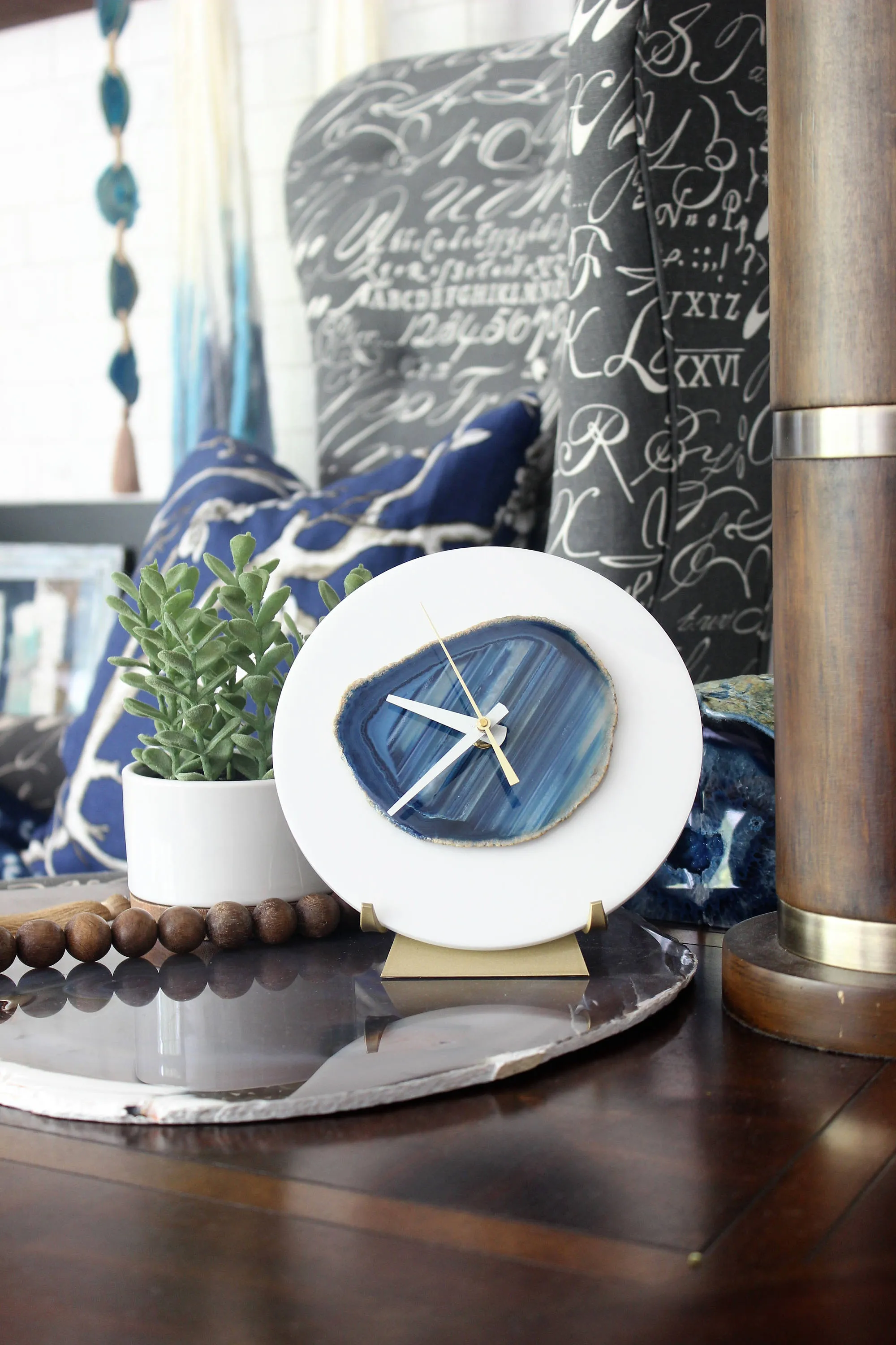 7" Blue Agate Desk Clock