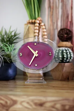 7" Pink Agate Acrylic Desk Clock