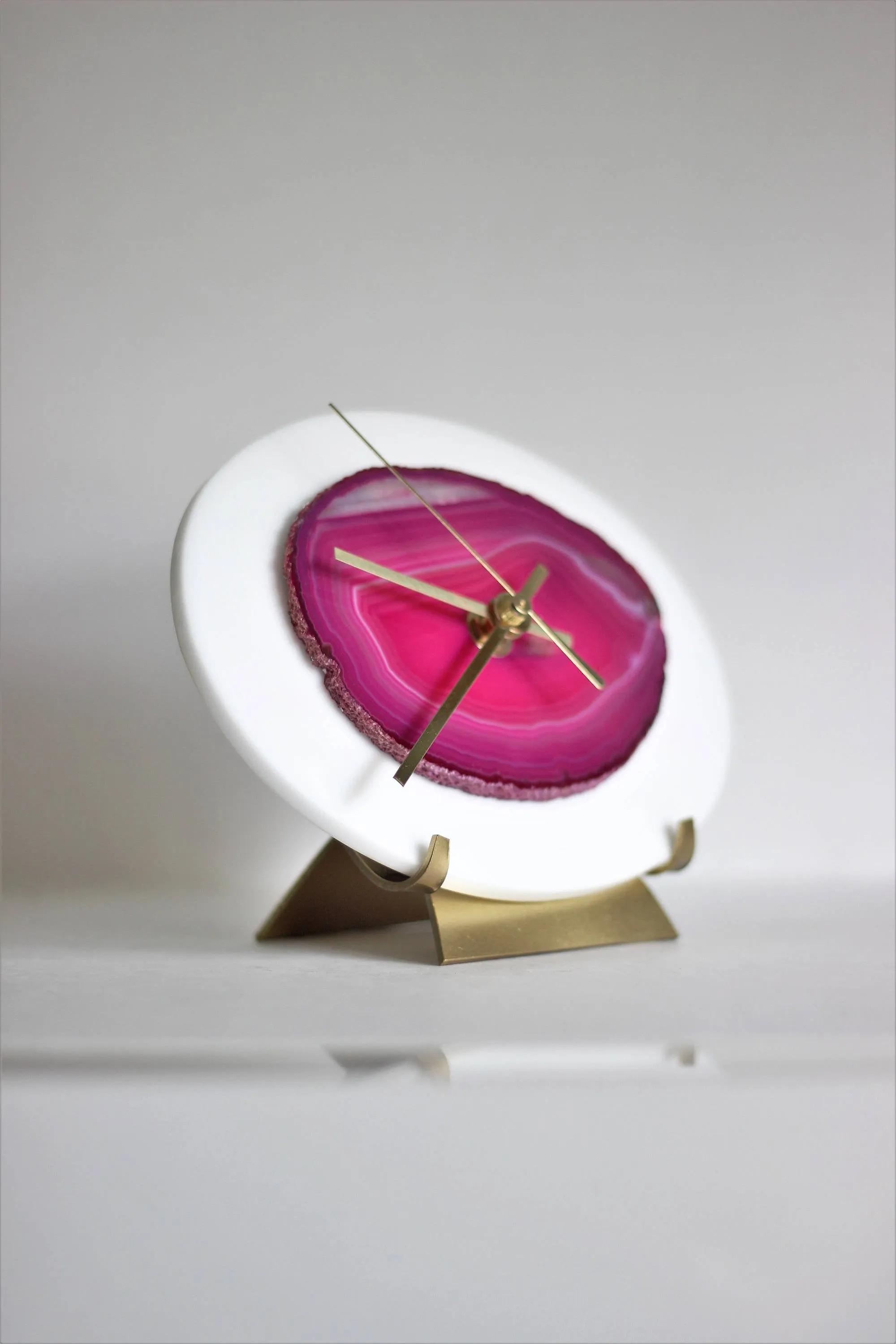 7" Pink Agate Desk Clock