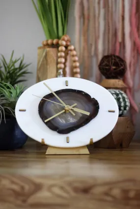 8" Earthtone Agate Acrylic Desk Clock