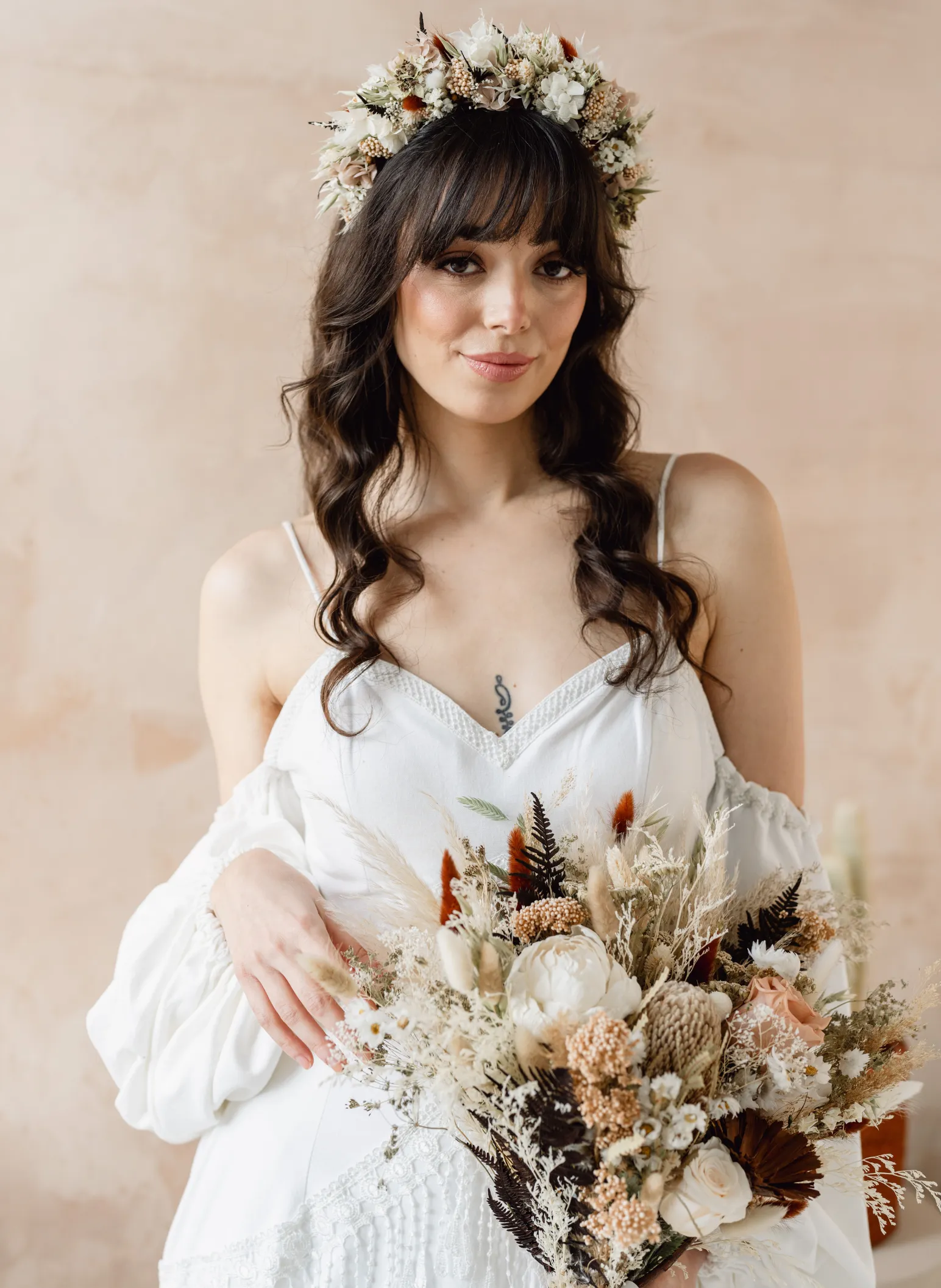 Adelaide Bohemian Dried Flower Flat Back Wedding Bridal Bouquet