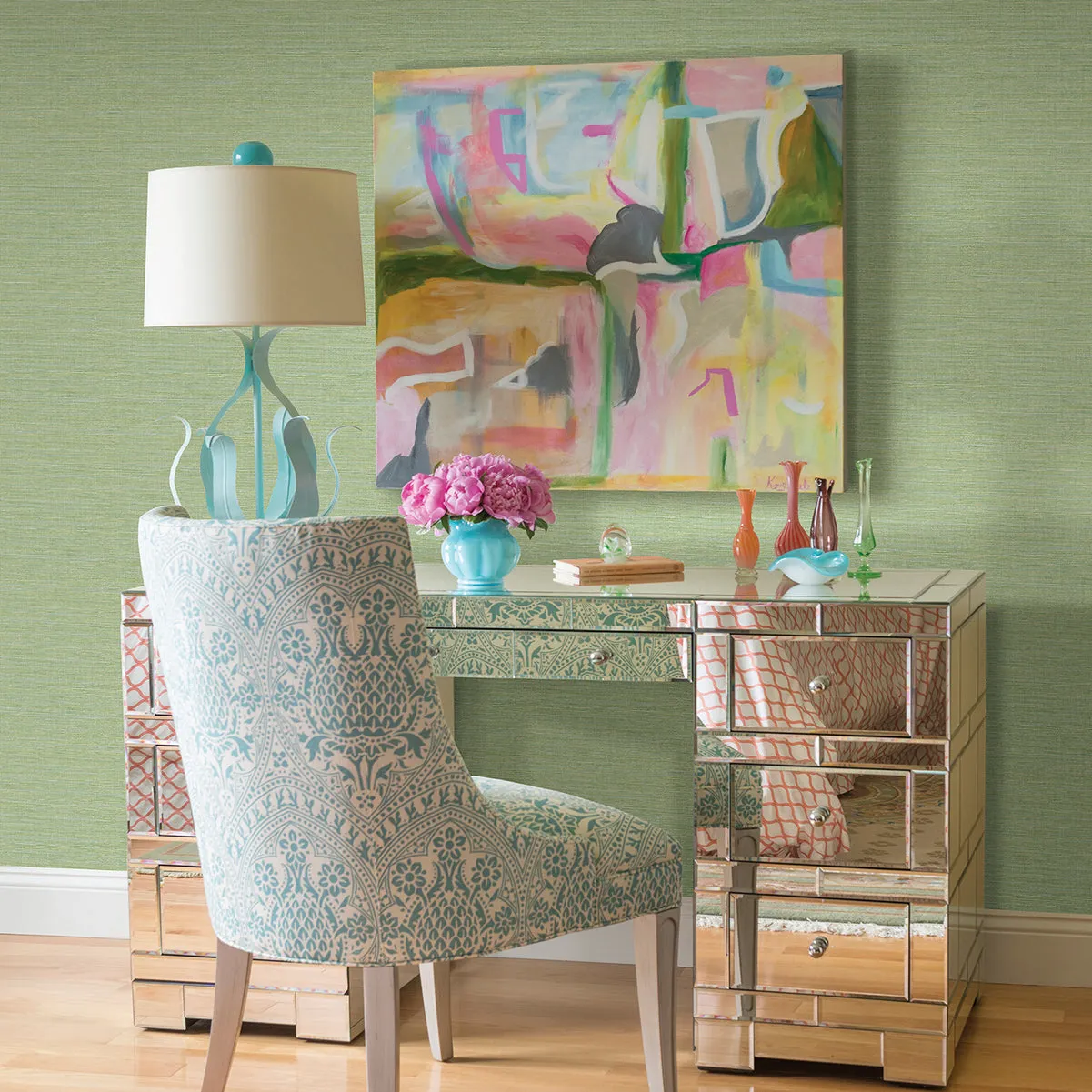 Agave Imitation Grasscloth Wallpaper in Green from the Pacifica Collection