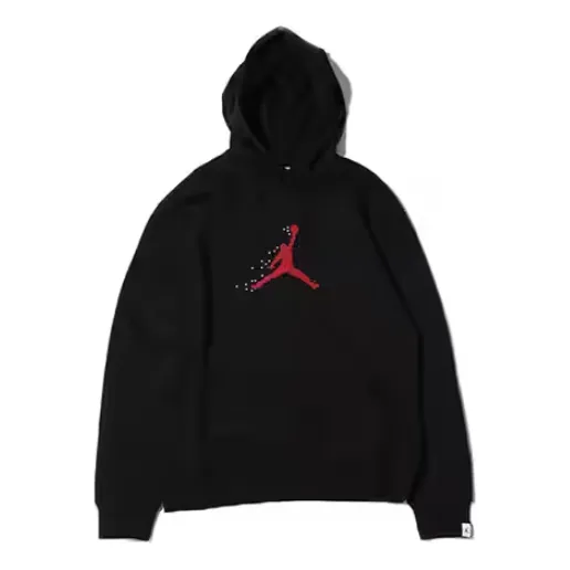 Air Jordan Essentials Holiday Fleece Pullover Hoodie 'Black Gym Red', Black