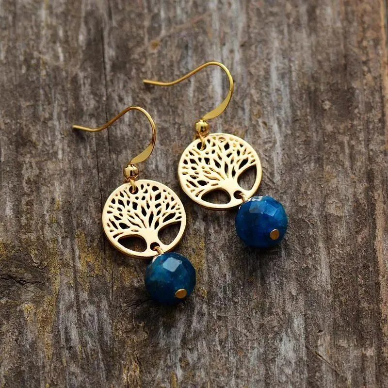Apatite Gold Plated Tree Earrings