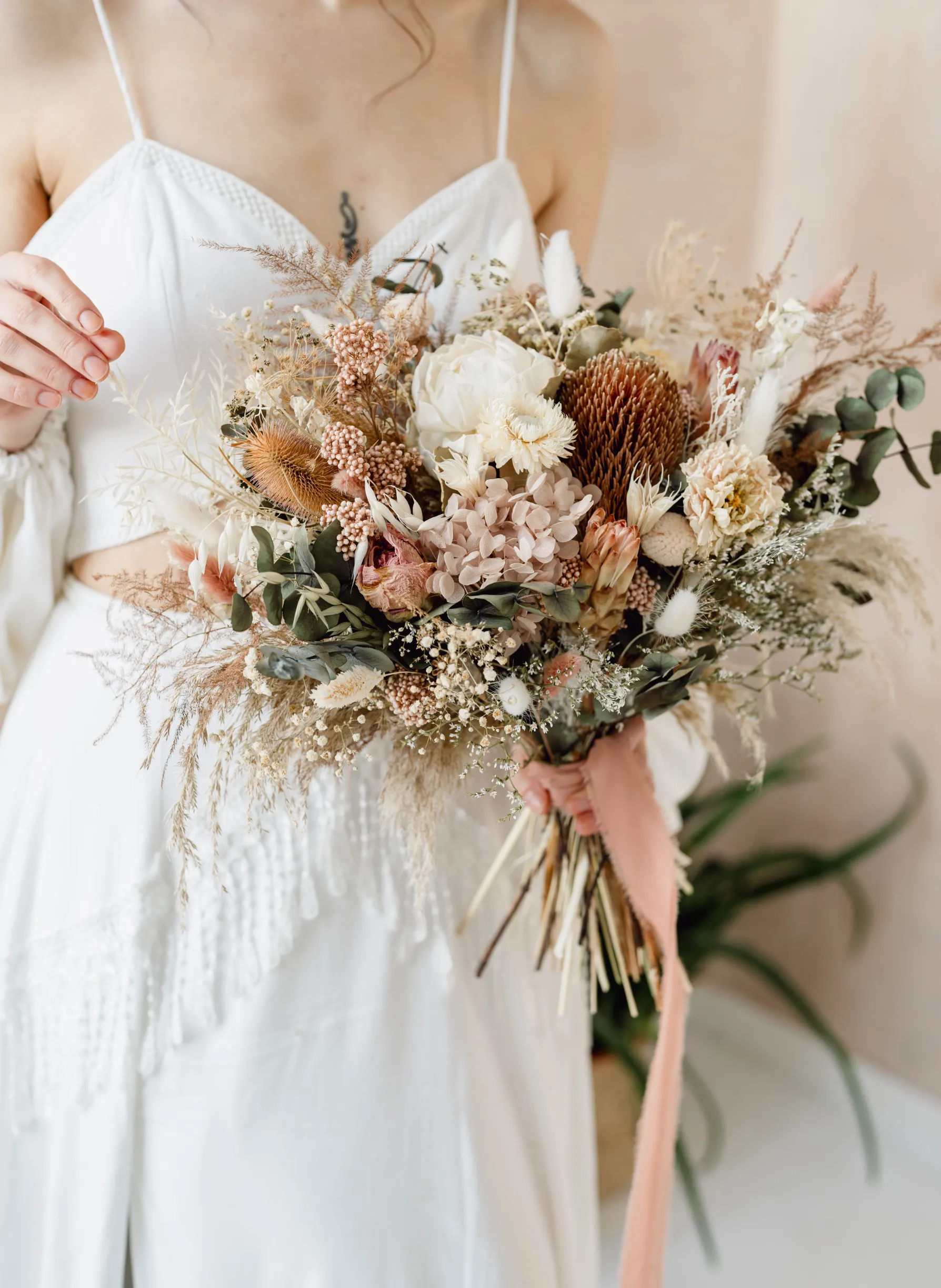 Arizona Boho Dried Flower Flat Back Wedding Bridal Bouquet