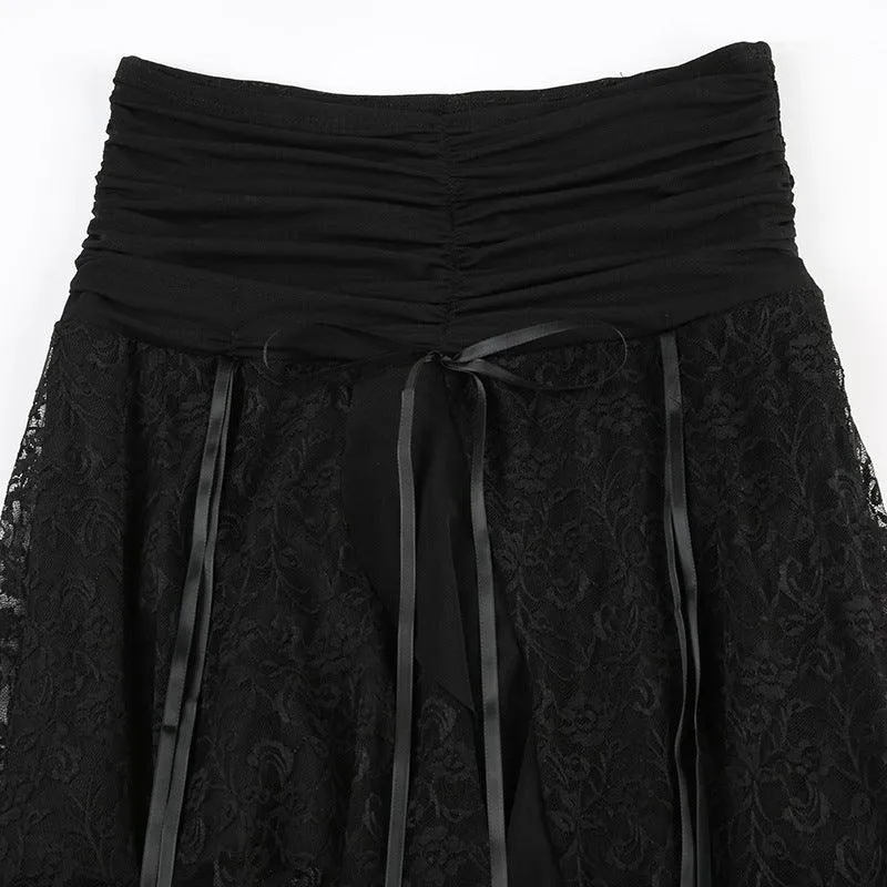 Asymmetrical Textured Lace Ruffled  Midi Skirt