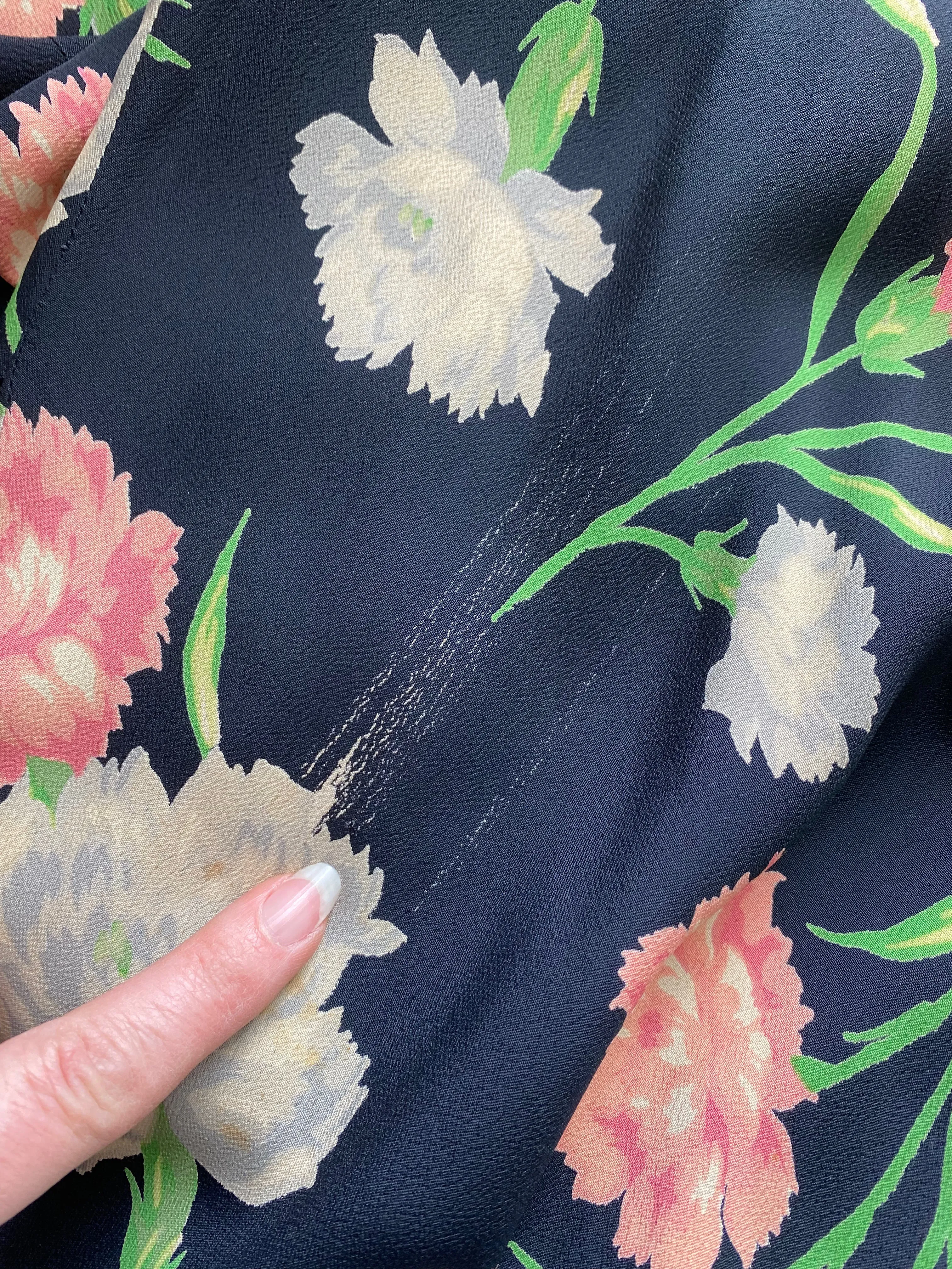 Beautiful 1940's Navy Blue Rayon Dress With Carnations by Hannah Troy / Medium