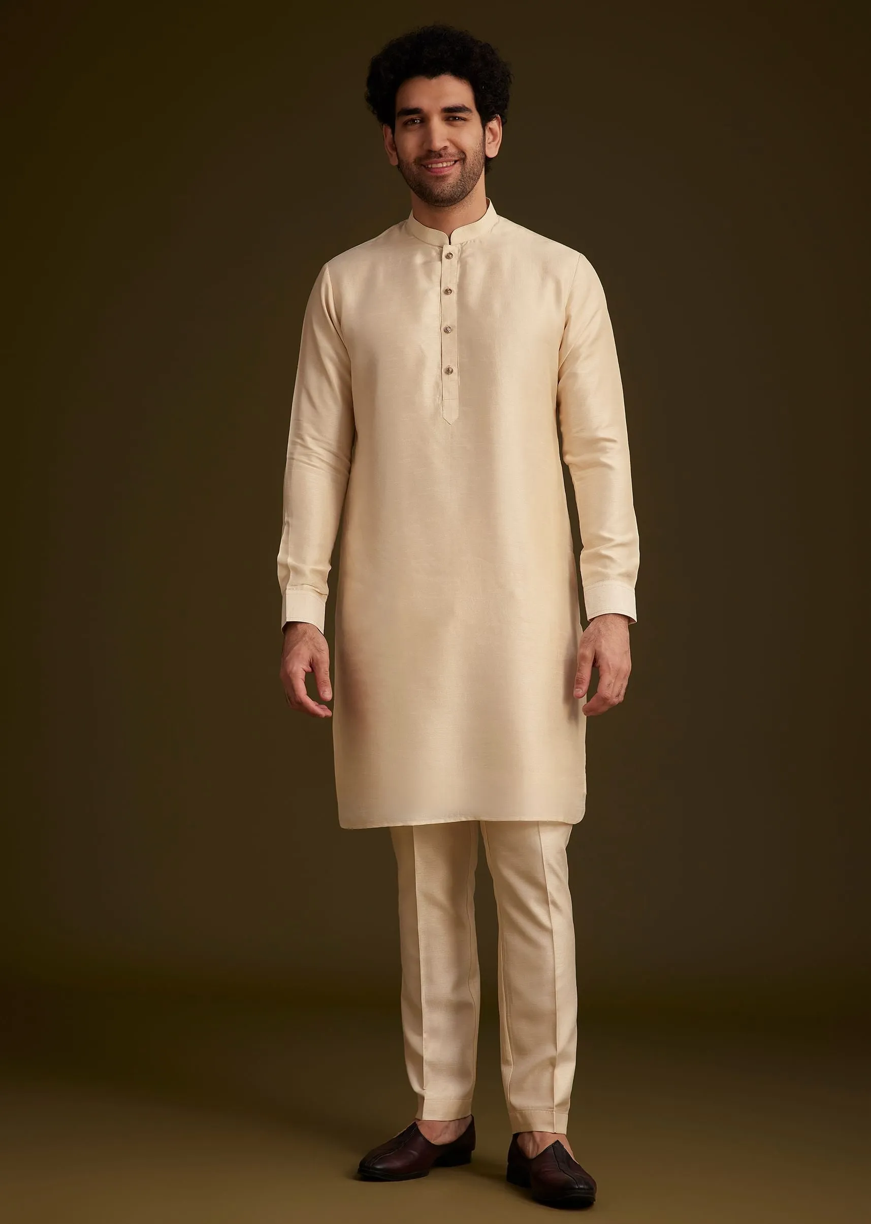 Beige Jacquard Nehru Jacket Set