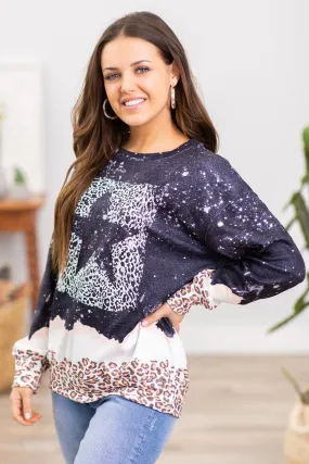 Black Bleach Splash Star Graphic Sweatshirt