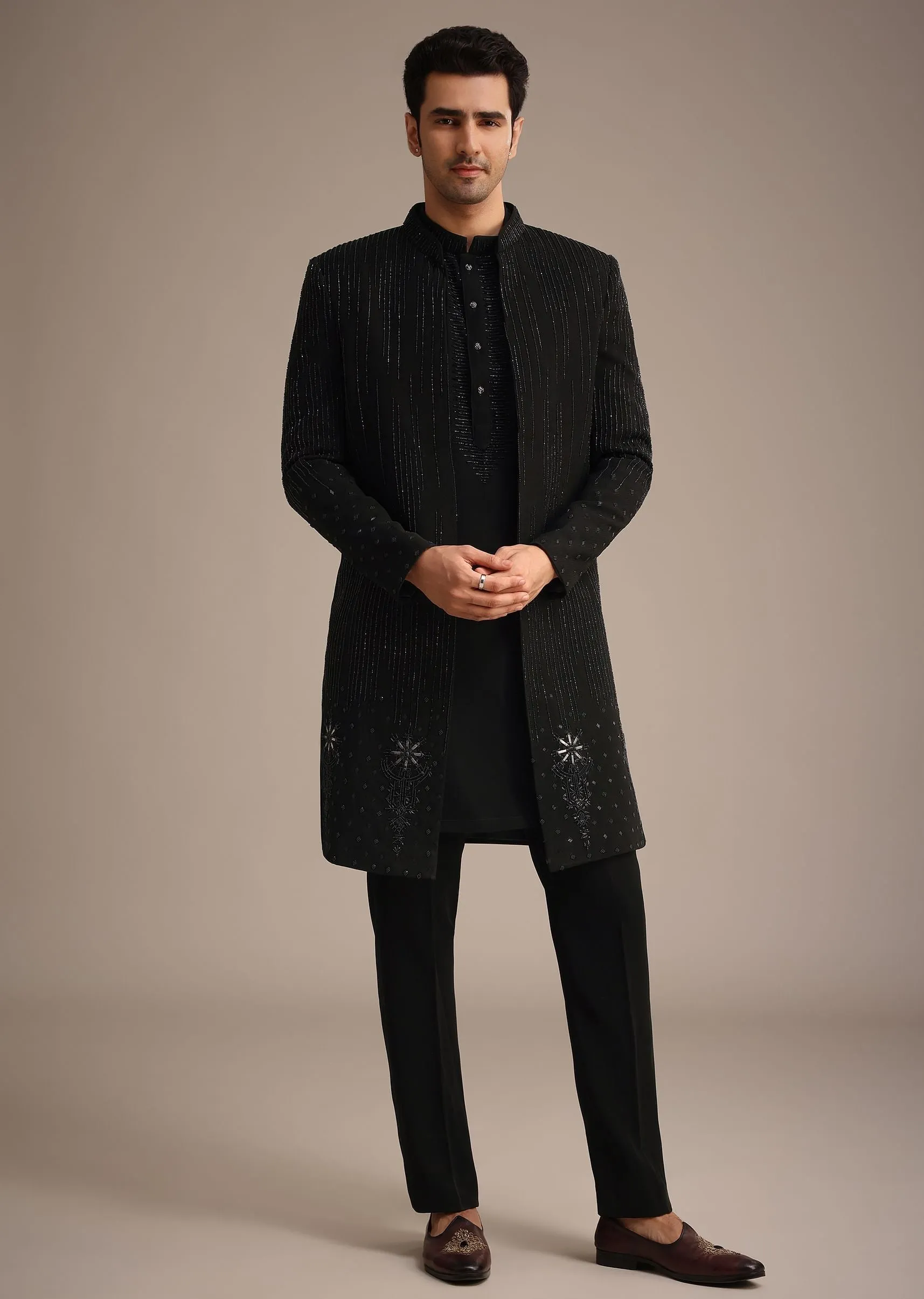 Black Cutdana Work Indowestern And Kurta Set