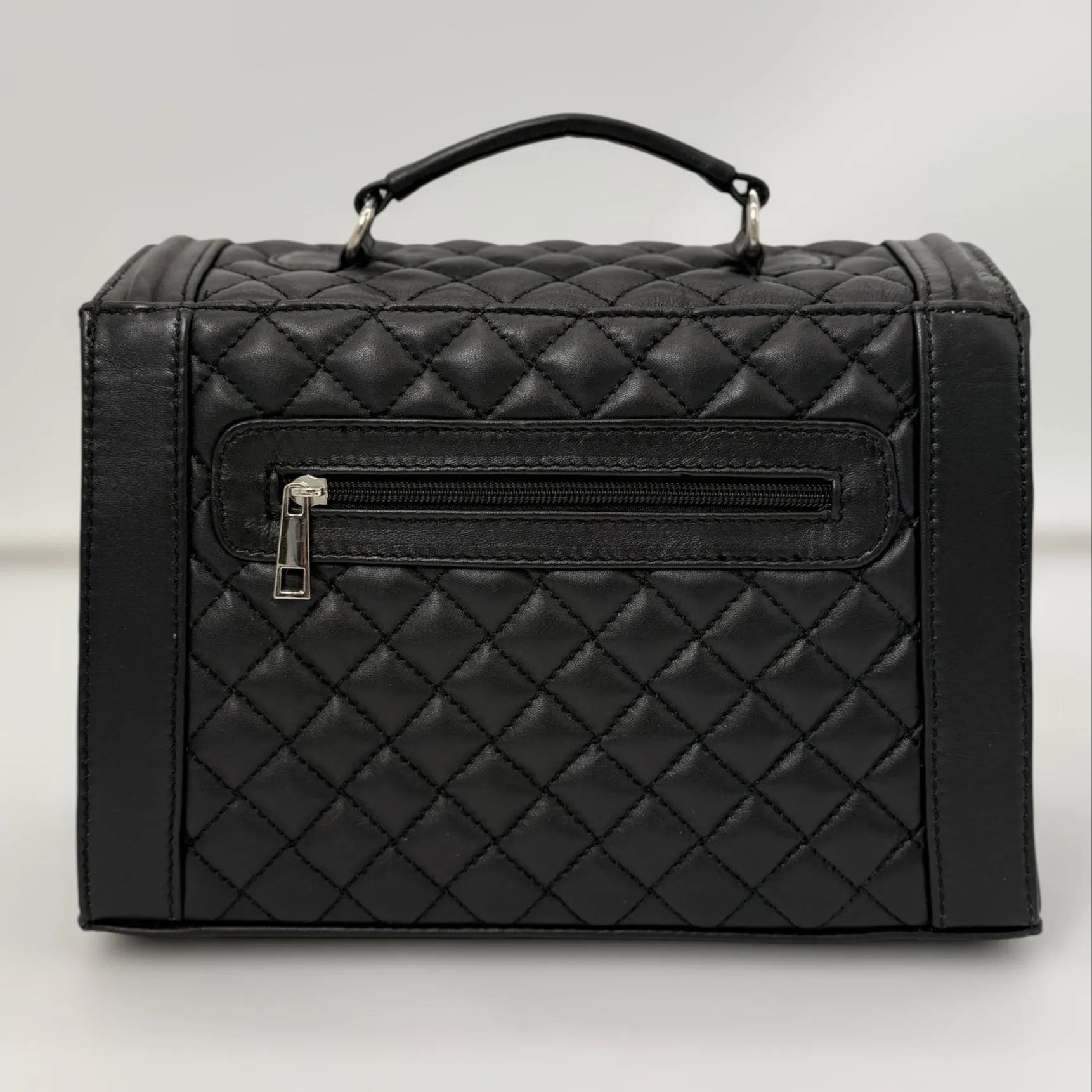 Black Rose Quilted Leather Hand-Tooled Accented Purse with Chain Strap