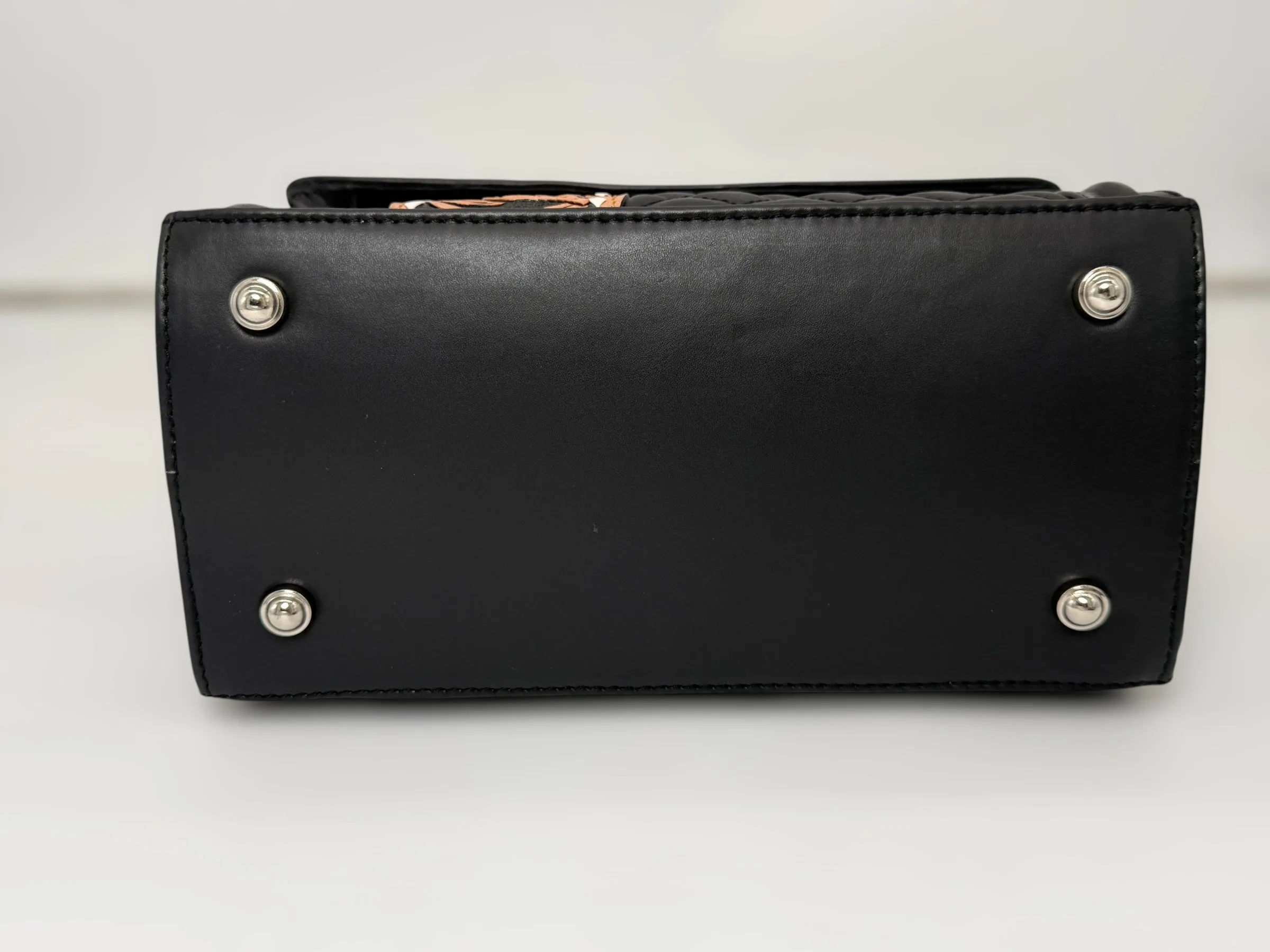 Black Rose Quilted Leather Hand-Tooled Accented Purse with Chain Strap