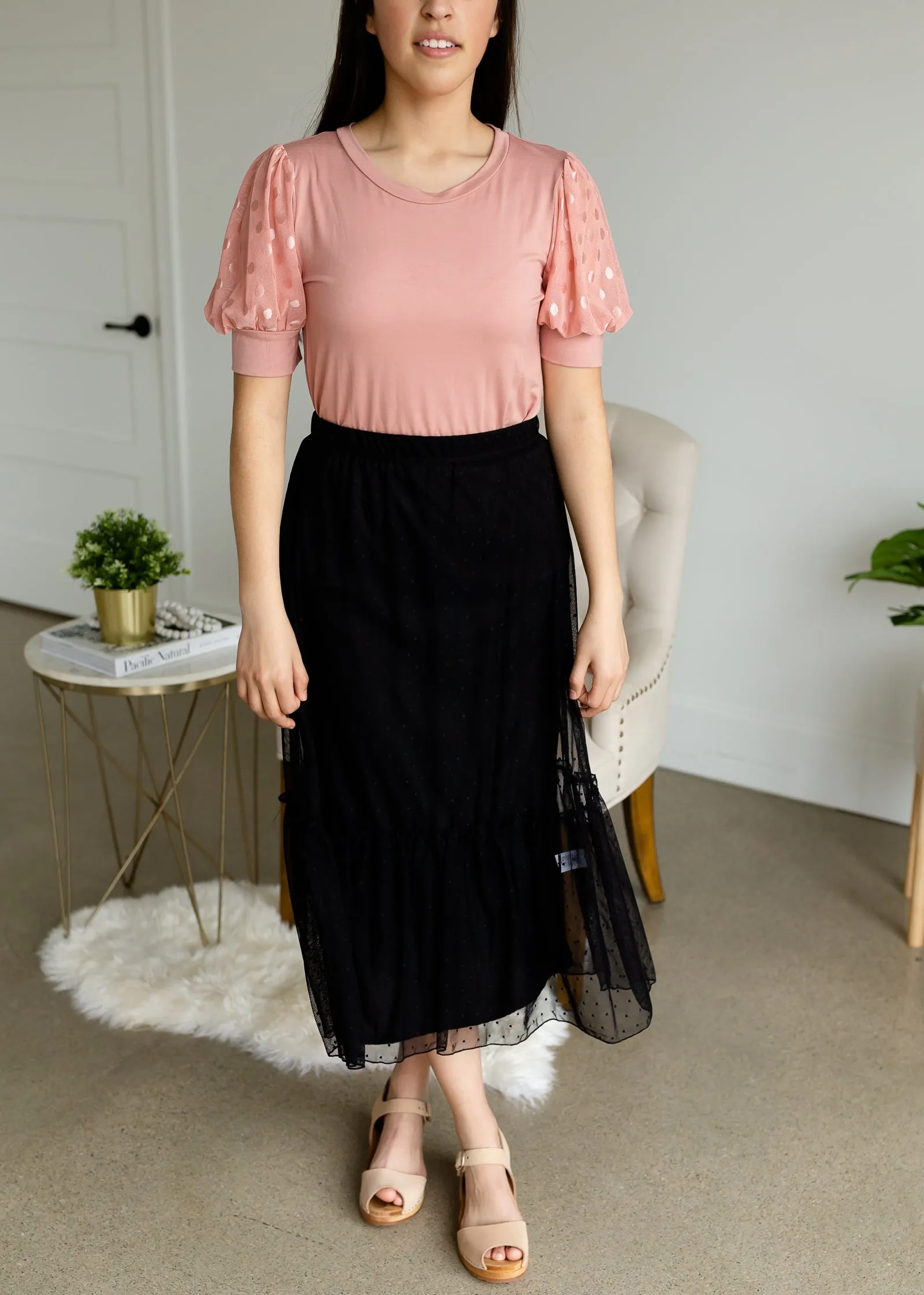Black Textured Overlay Midi Skirt - FINAL SALE