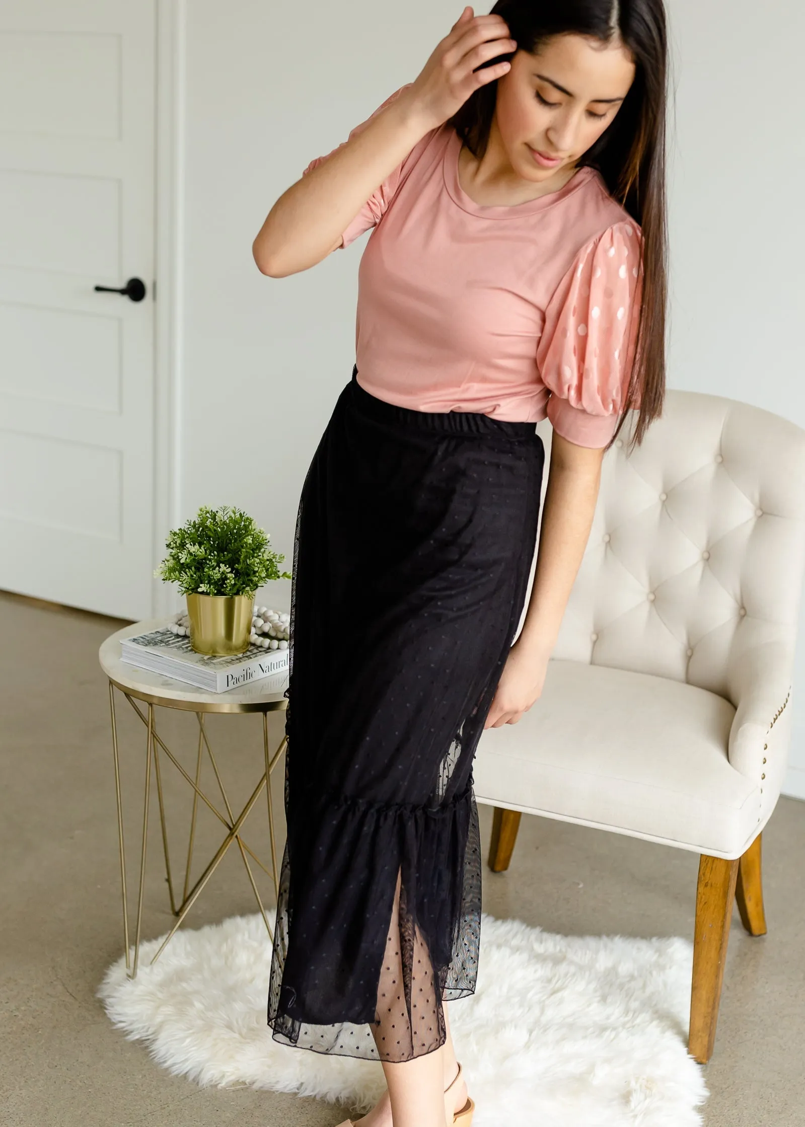 Black Textured Overlay Midi Skirt - FINAL SALE