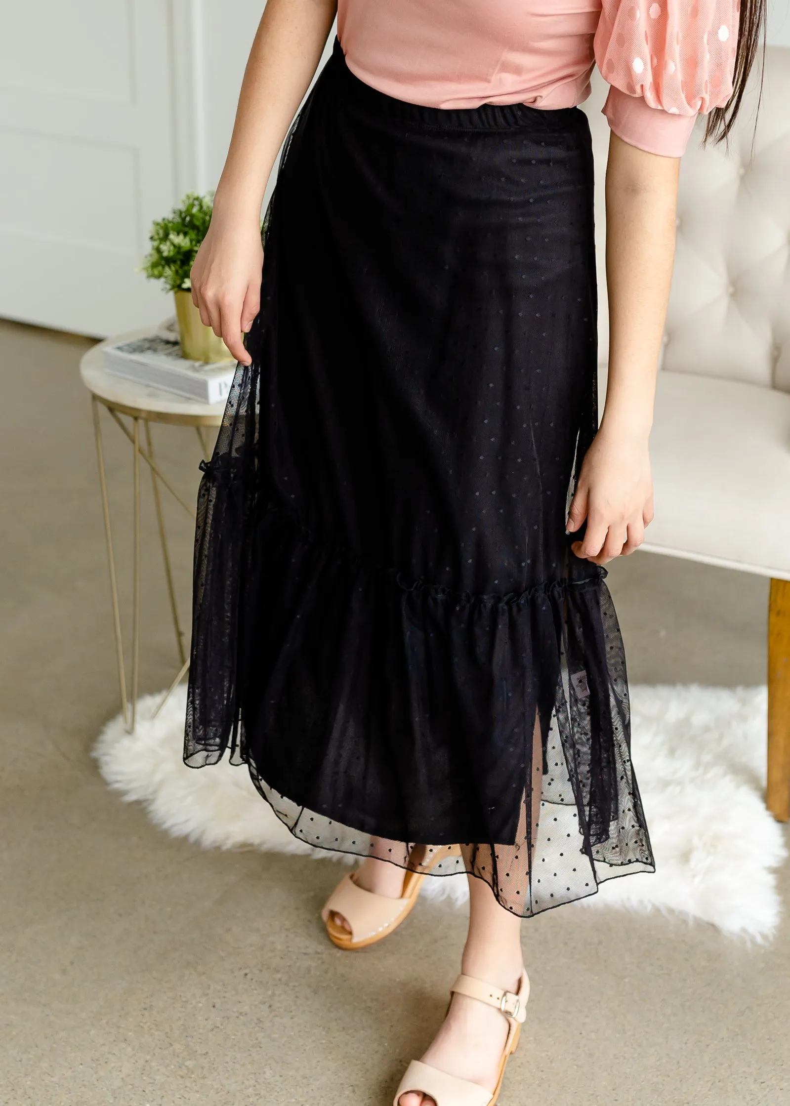 Black Textured Overlay Midi Skirt - FINAL SALE
