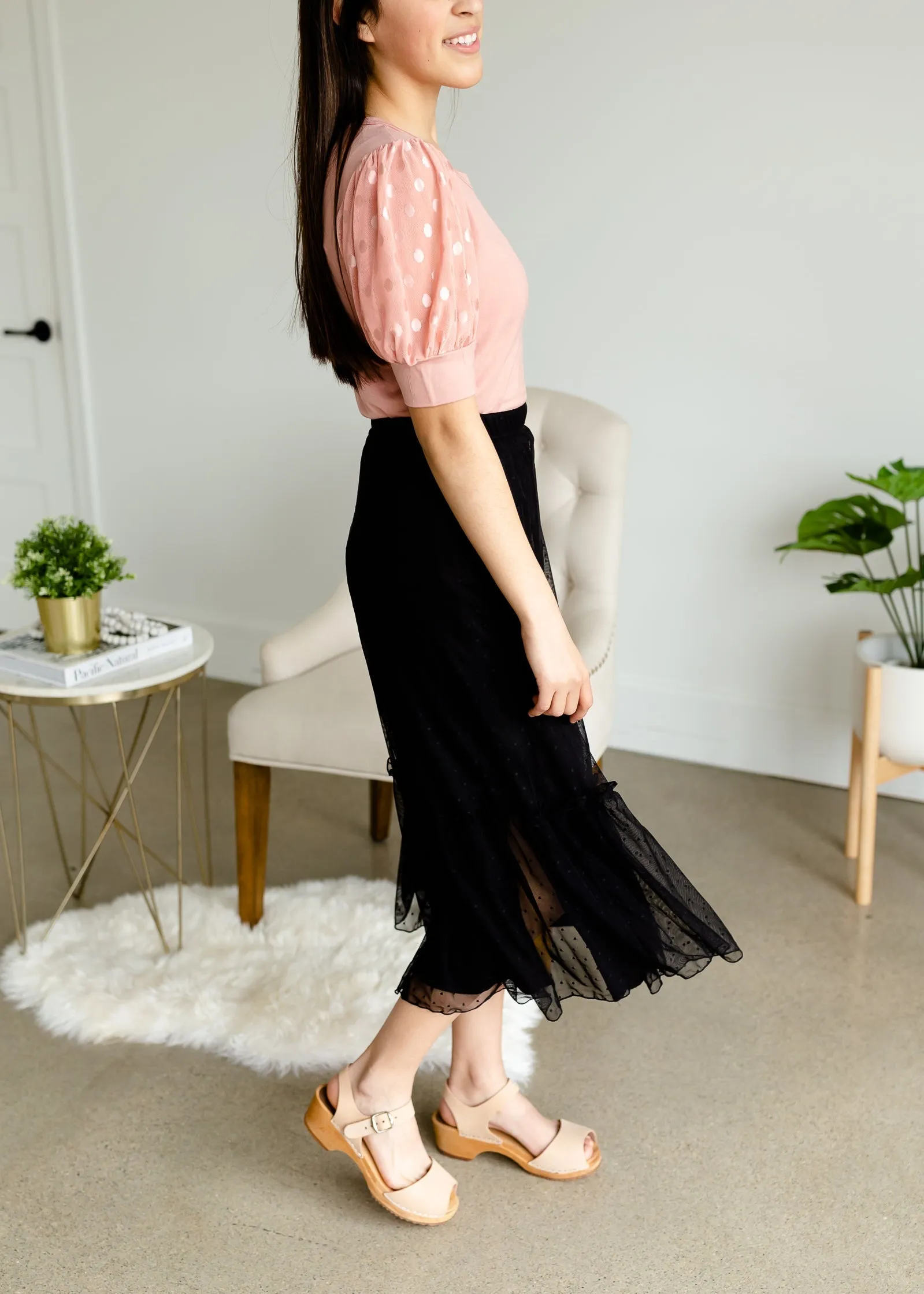 Black Textured Overlay Midi Skirt - FINAL SALE