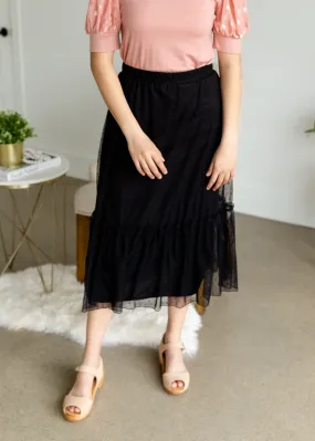 Black Textured Overlay Midi Skirt - FINAL SALE