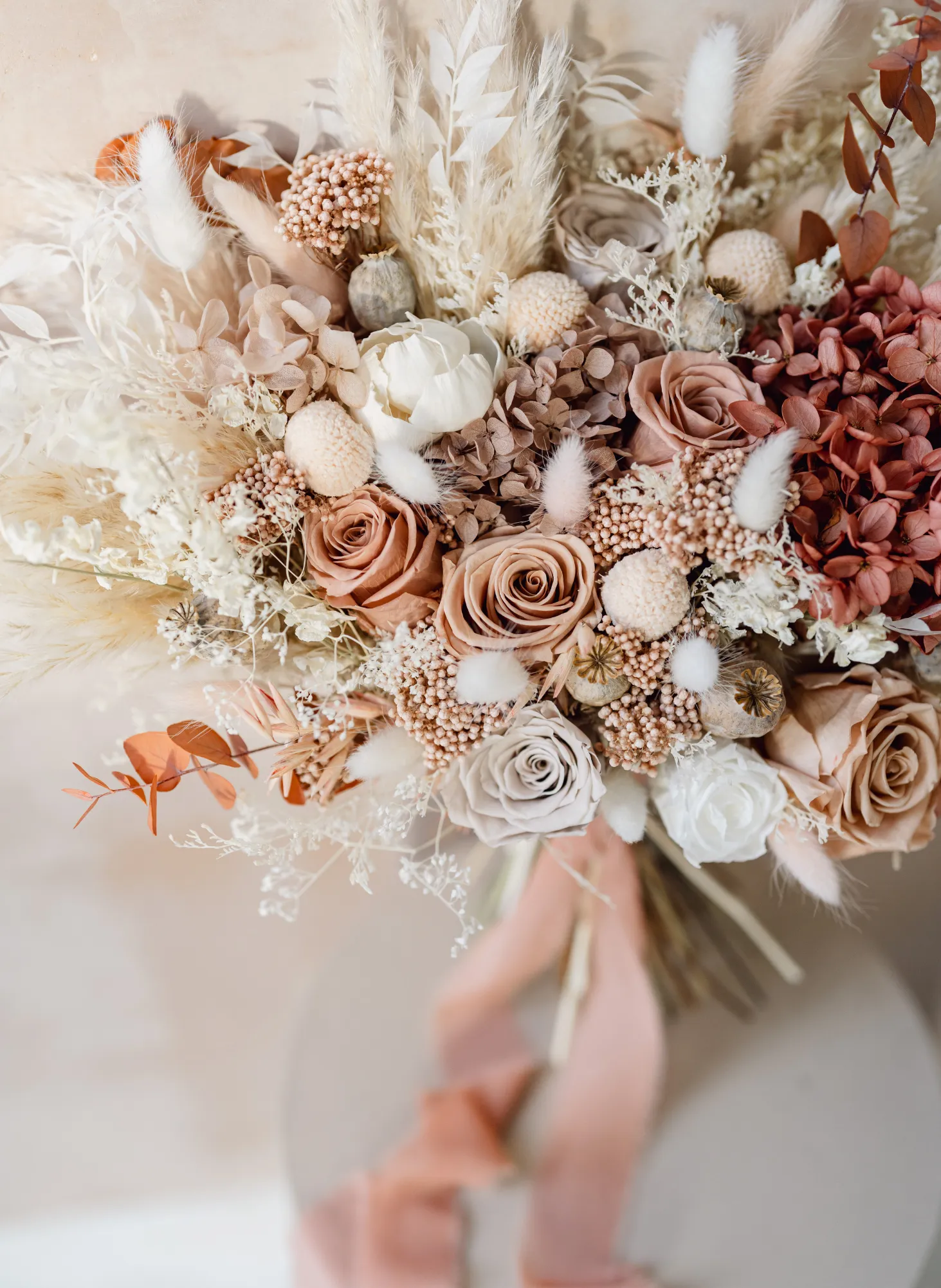 Bonnie Nude Pink Dried Flower Flat Back Wedding Bridal Bouquet