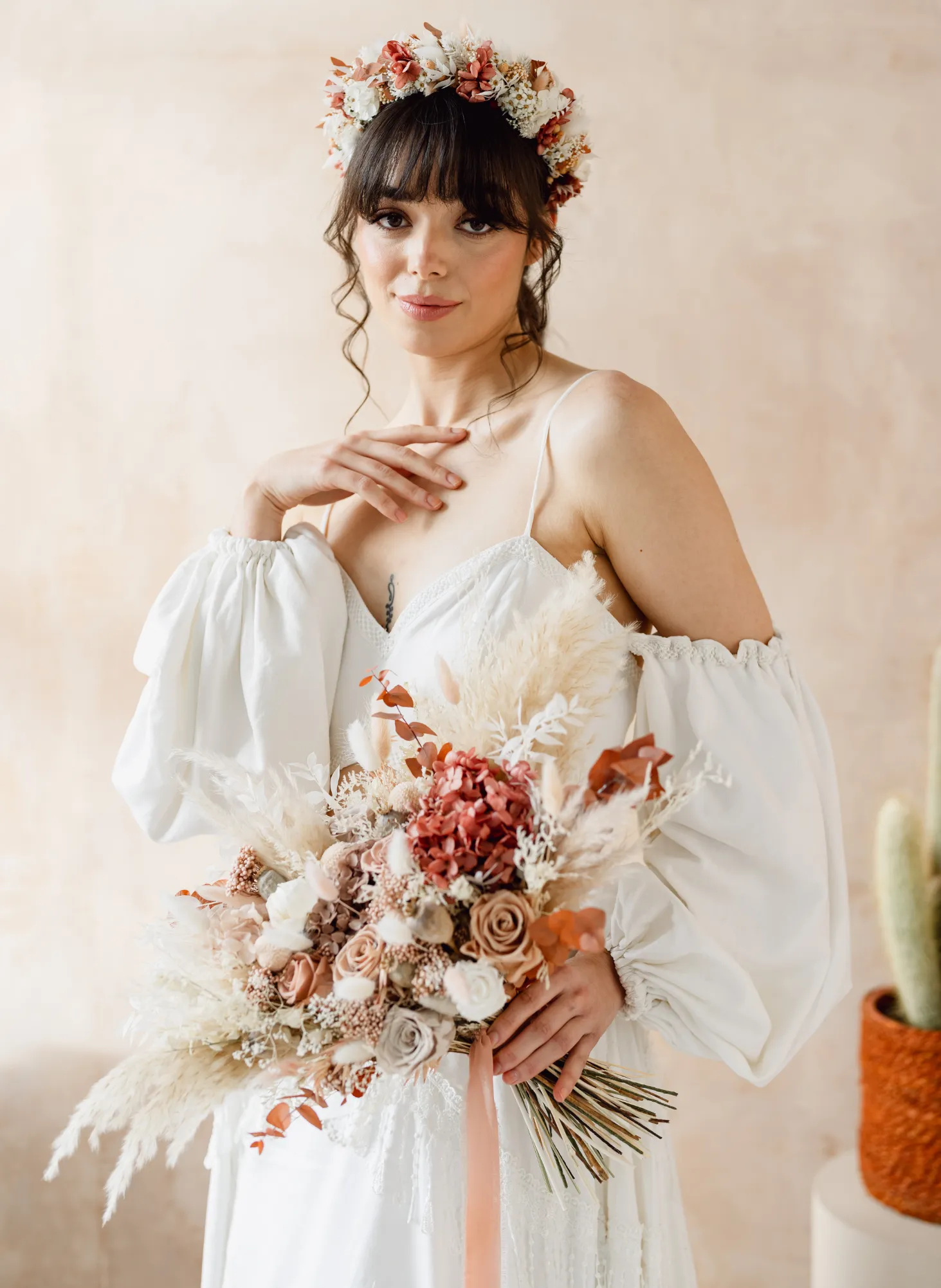 Bonnie Nude Pink Dried Flower Flat Back Wedding Bridal Bouquet