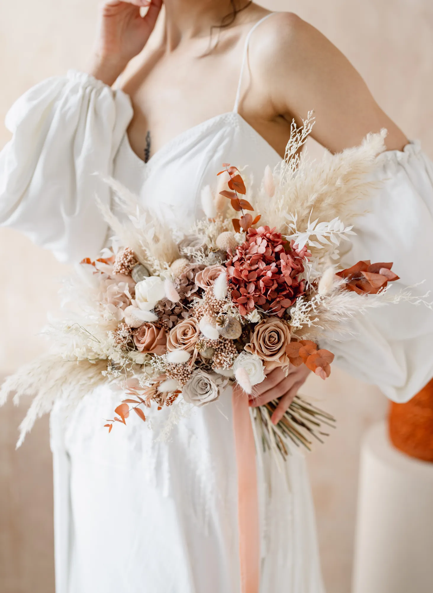 Bonnie Nude Pink Dried Flower Flat Back Wedding Bridal Bouquet