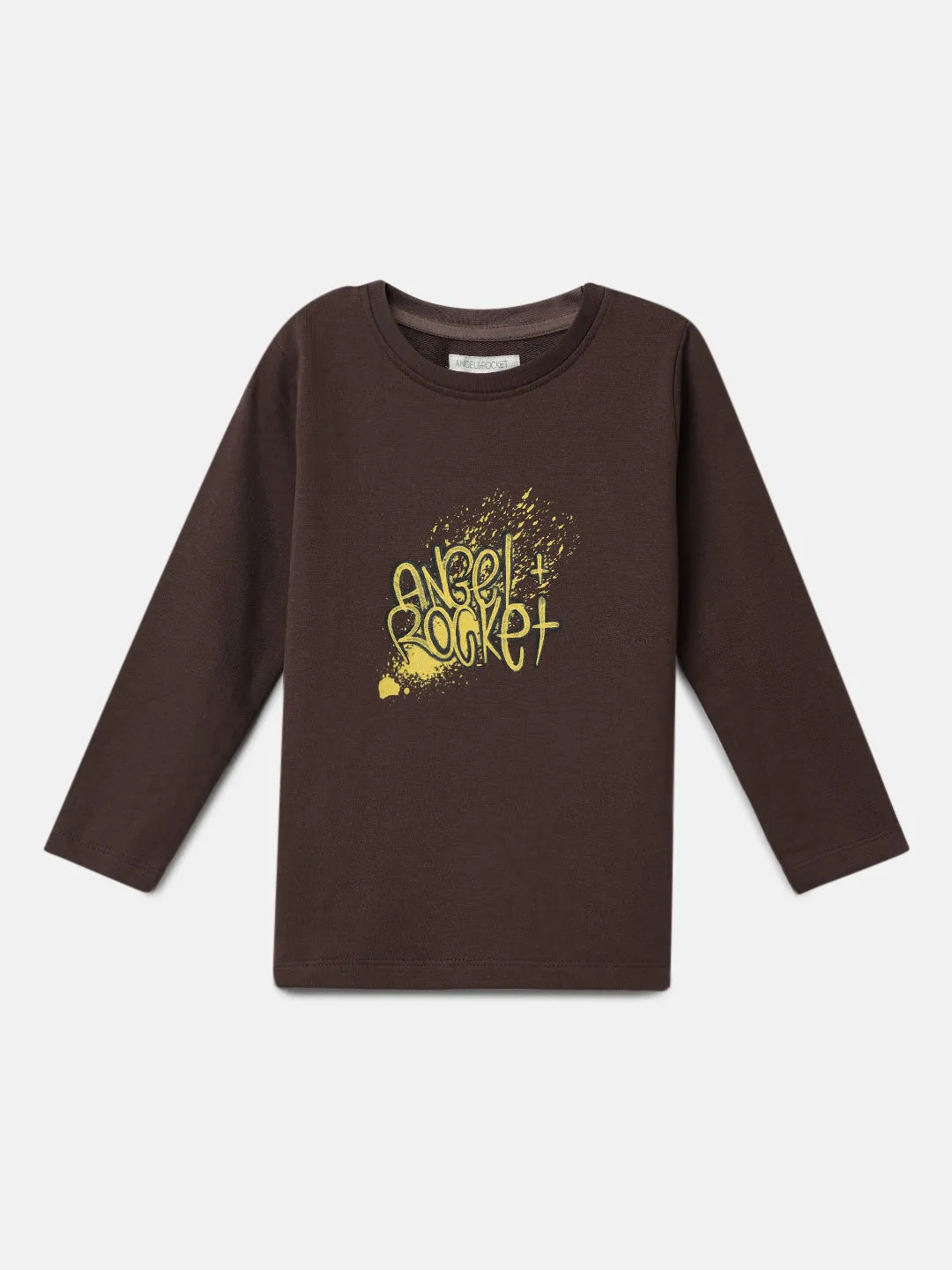 Boys Cotton Solid Brown Printed Sweatshirt
