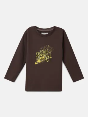 Boys Cotton Solid Brown Printed Sweatshirt