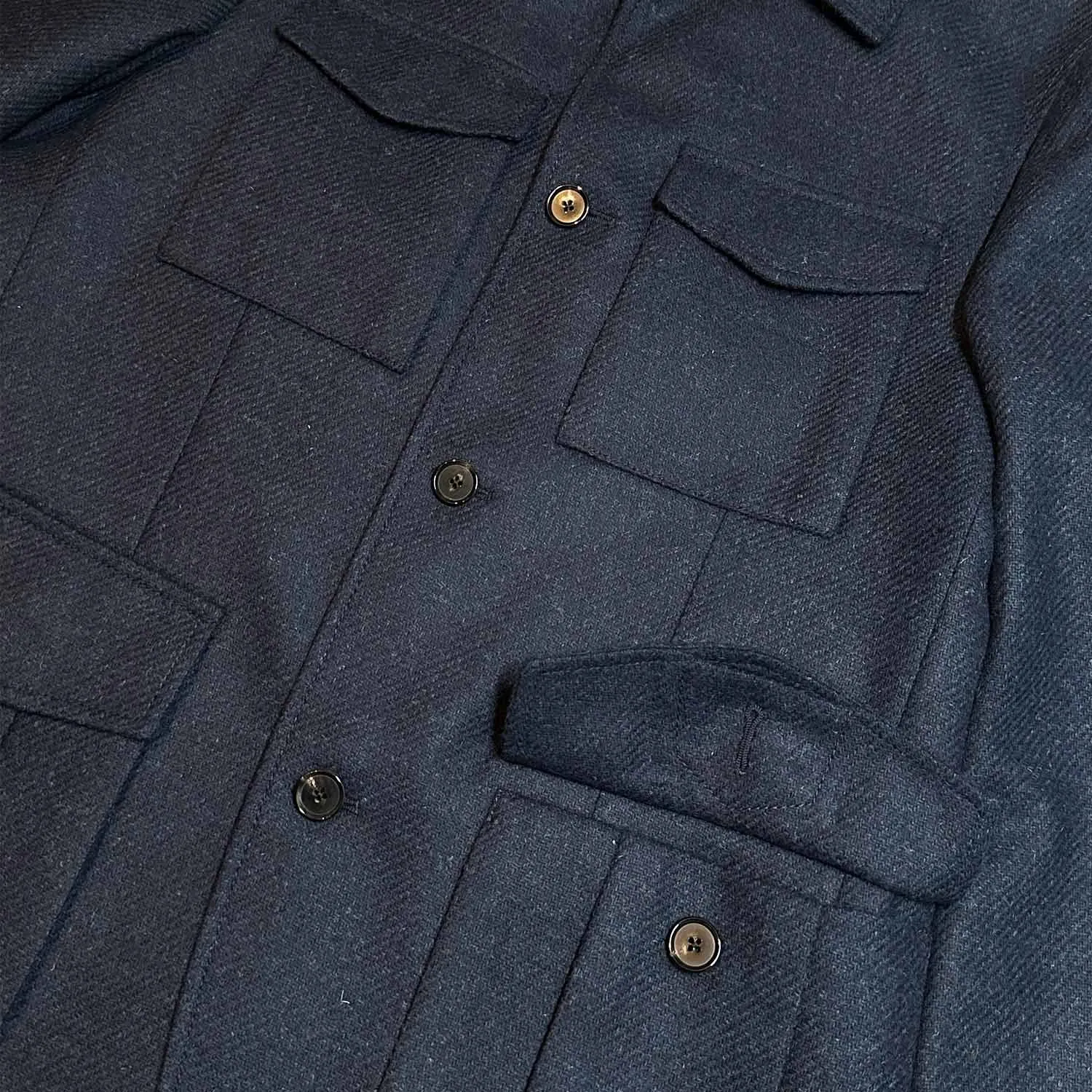 Caruso Denim Blue Tweed Wool Field Jacket