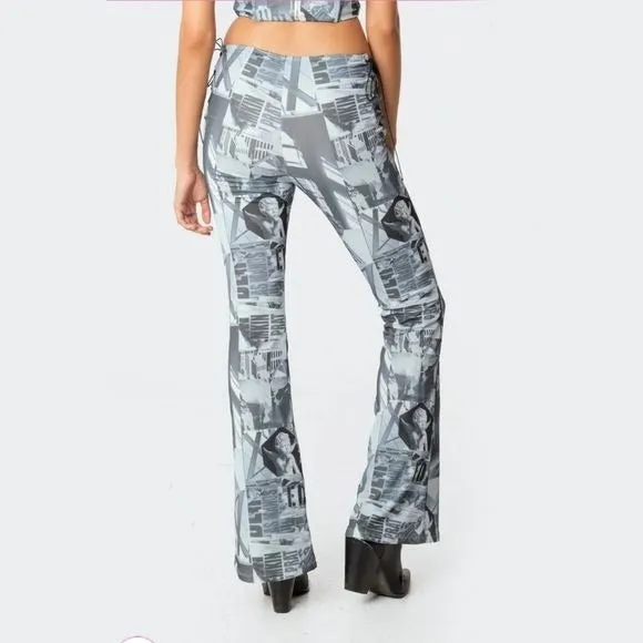 Casper Laced Flare Pants | Lace-up Sides Cool Blue Hues Retro Vibes