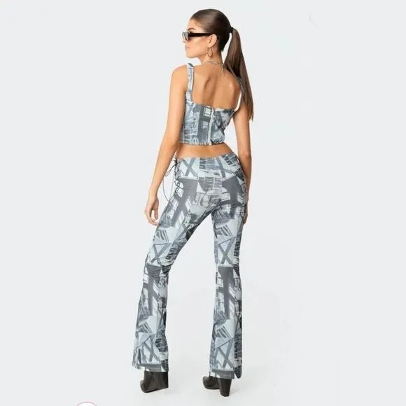 Casper Laced Flare Pants | Lace-up Sides Cool Blue Hues Retro Vibes