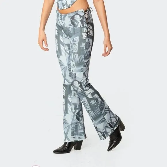 Casper Laced Flare Pants | Lace-up Sides Cool Blue Hues Retro Vibes