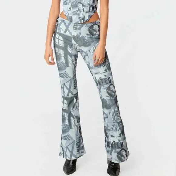 Casper Laced Flare Pants | Lace-up Sides Cool Blue Hues Retro Vibes