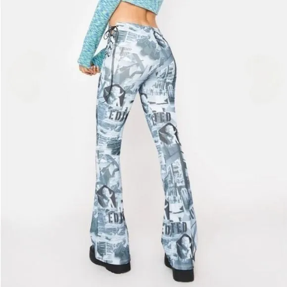 Casper Laced Flare Pants | Lace-up Sides Cool Blue Hues Retro Vibes