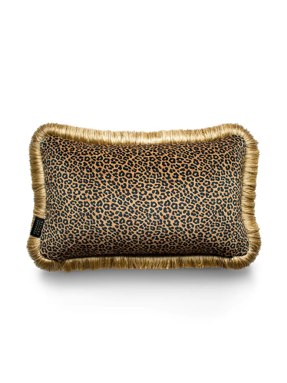 Cat-titude 'Gold' Fringed Rectangle Velvet Cushion