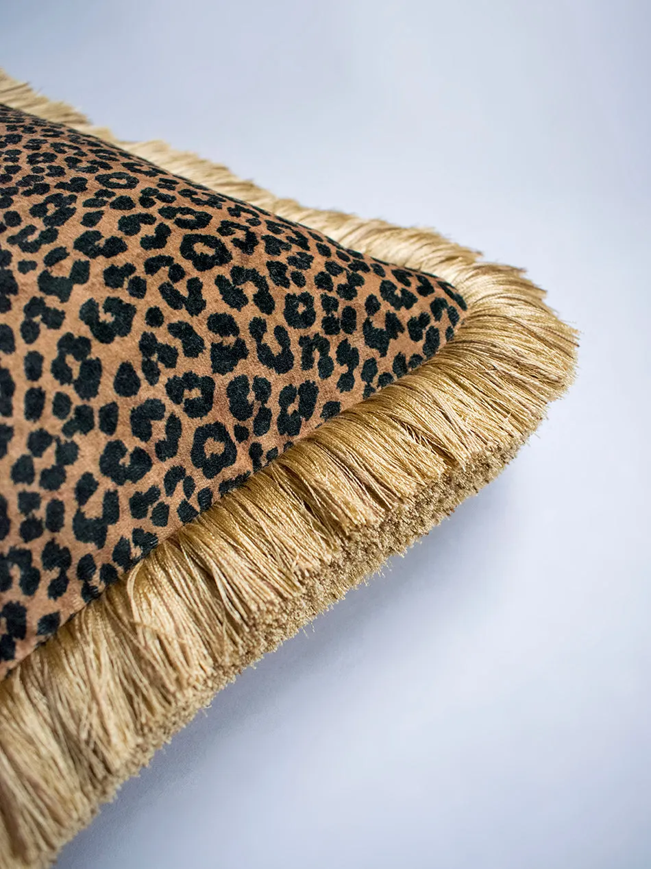 Cat-titude 'Gold' Fringed Rectangle Velvet Cushion