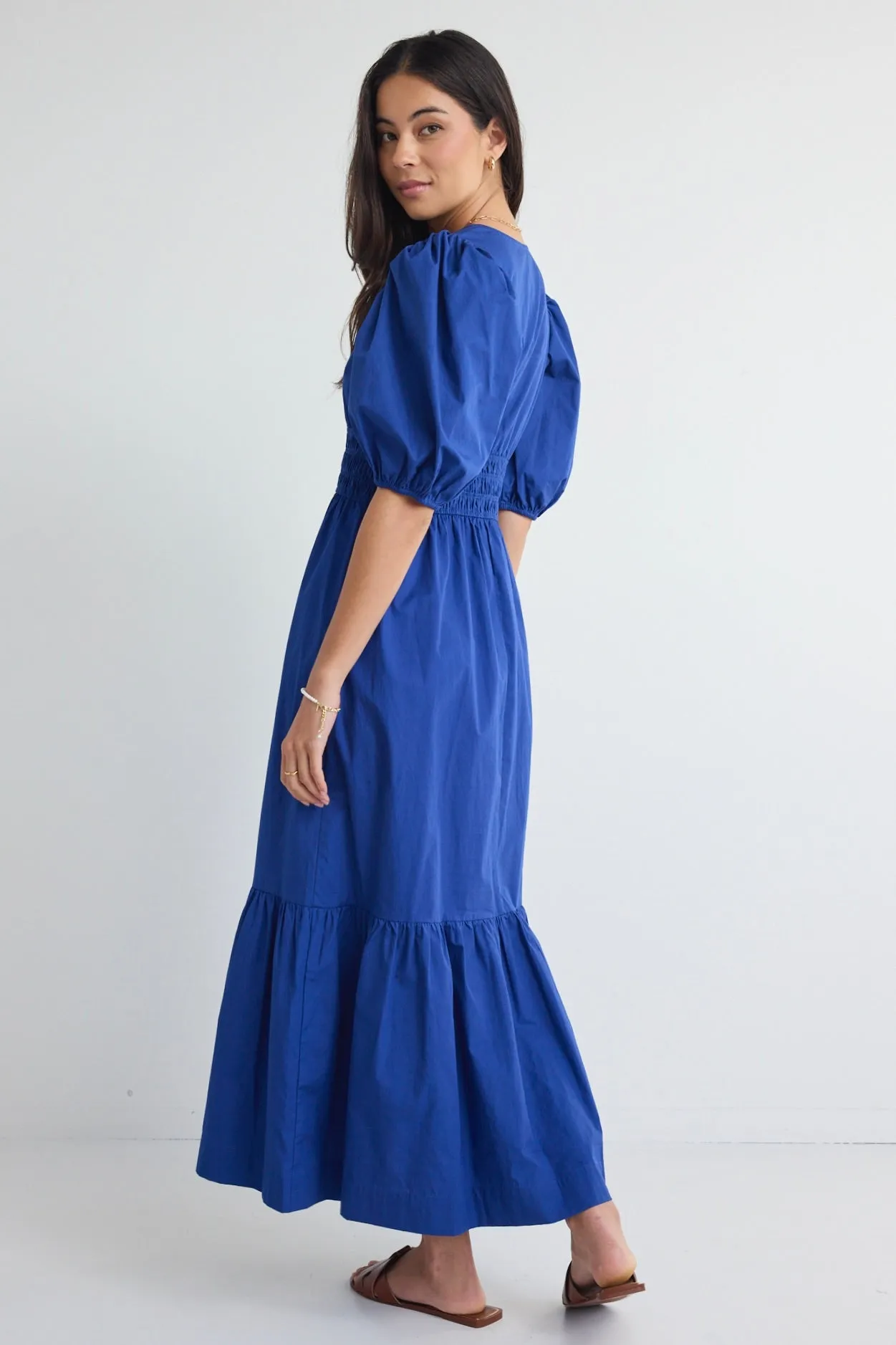 Circa Navy SS Deep V Midi Dress