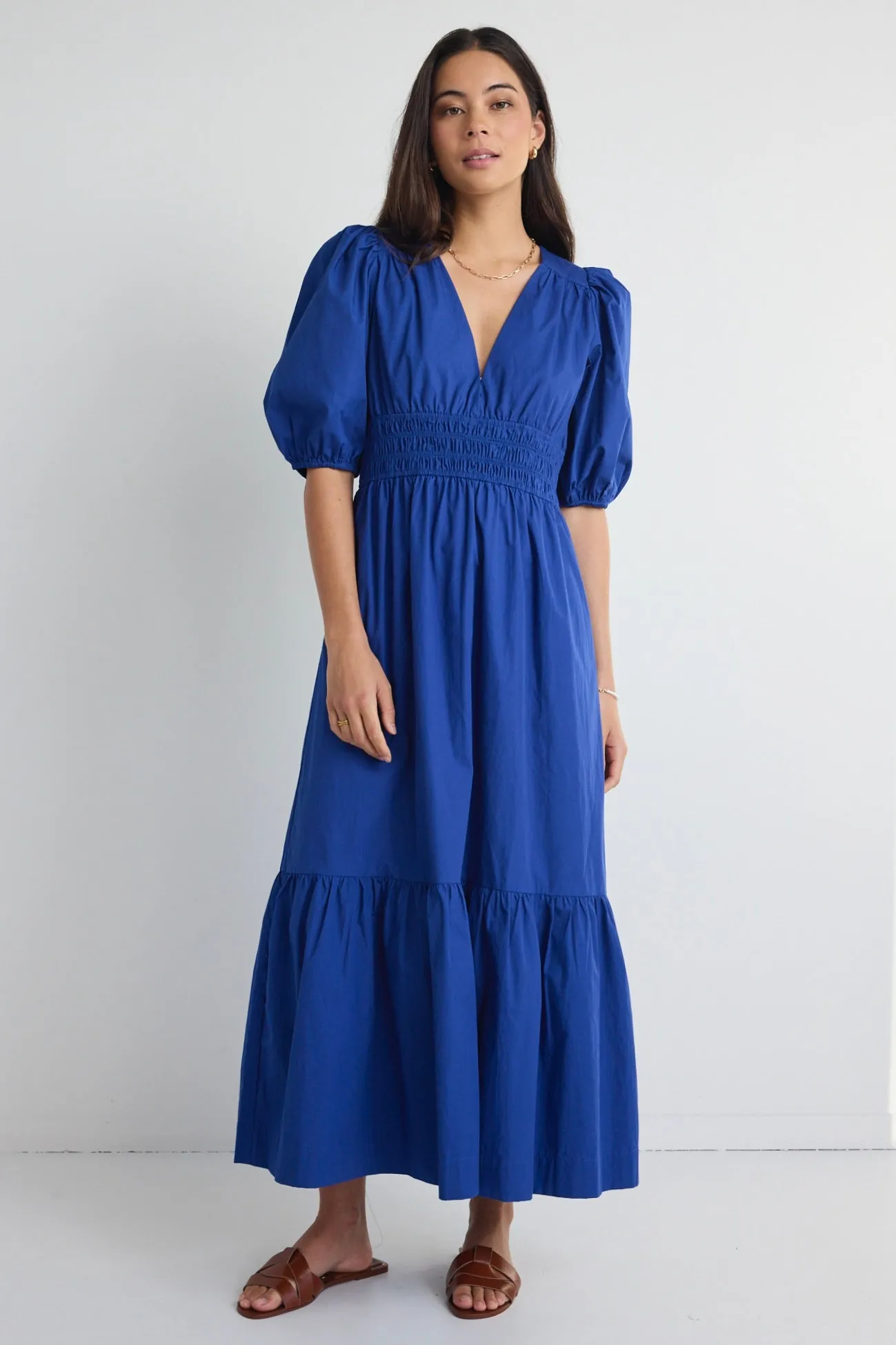 Circa Navy SS Deep V Midi Dress