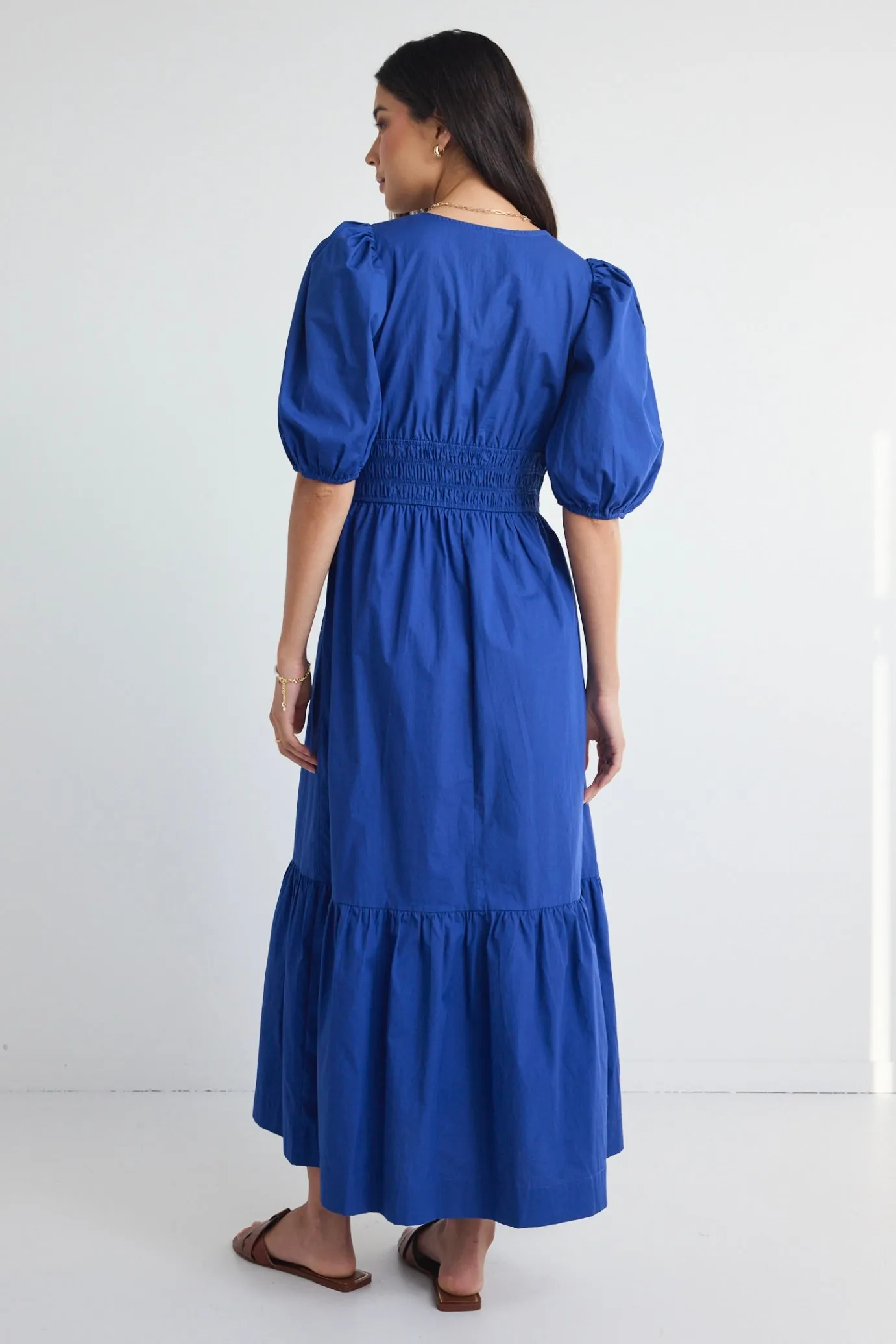 Circa Navy SS Deep V Midi Dress