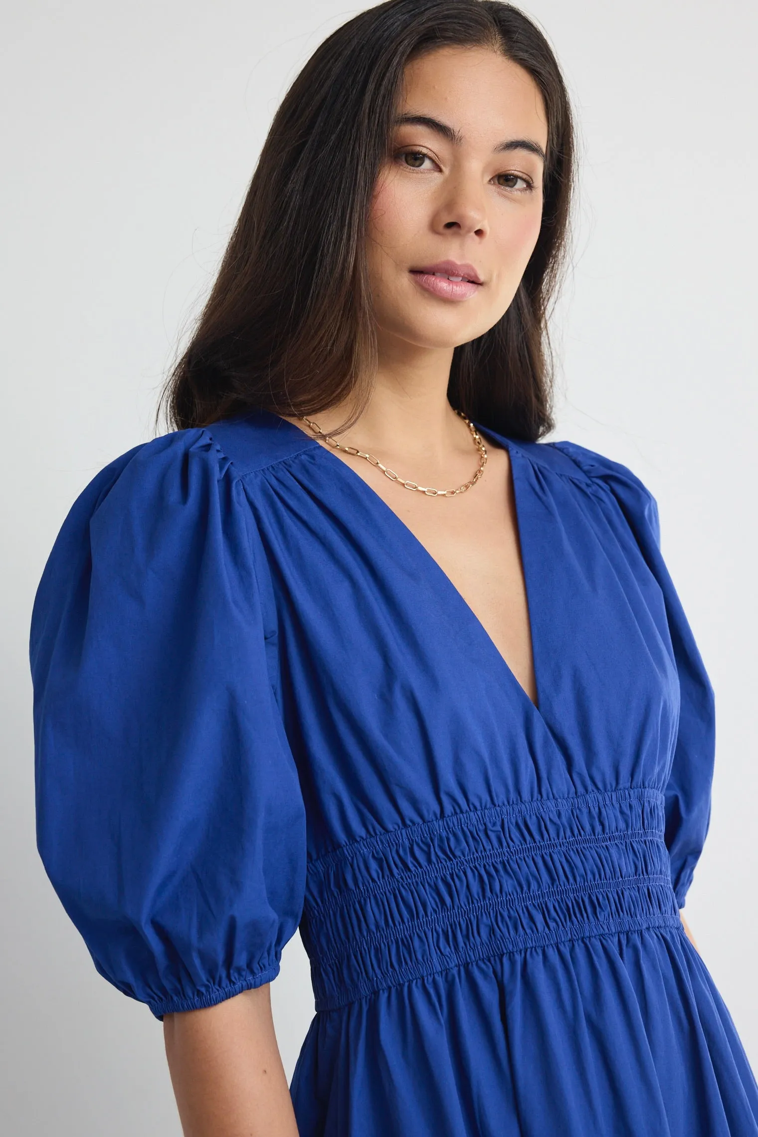 Circa Navy SS Deep V Midi Dress