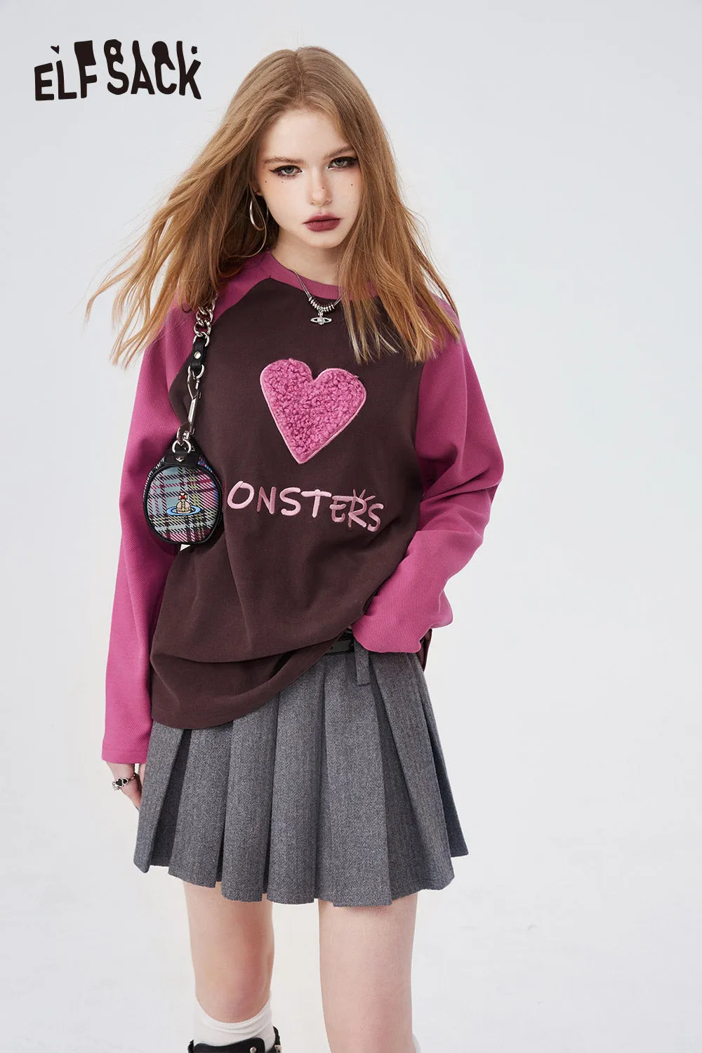 ELFSACK Underwear Women Bottoming Shirt Spring Slim Basic Long-Sleeved T-Shirt Loose Heart Embroidered 2024 Spring New
