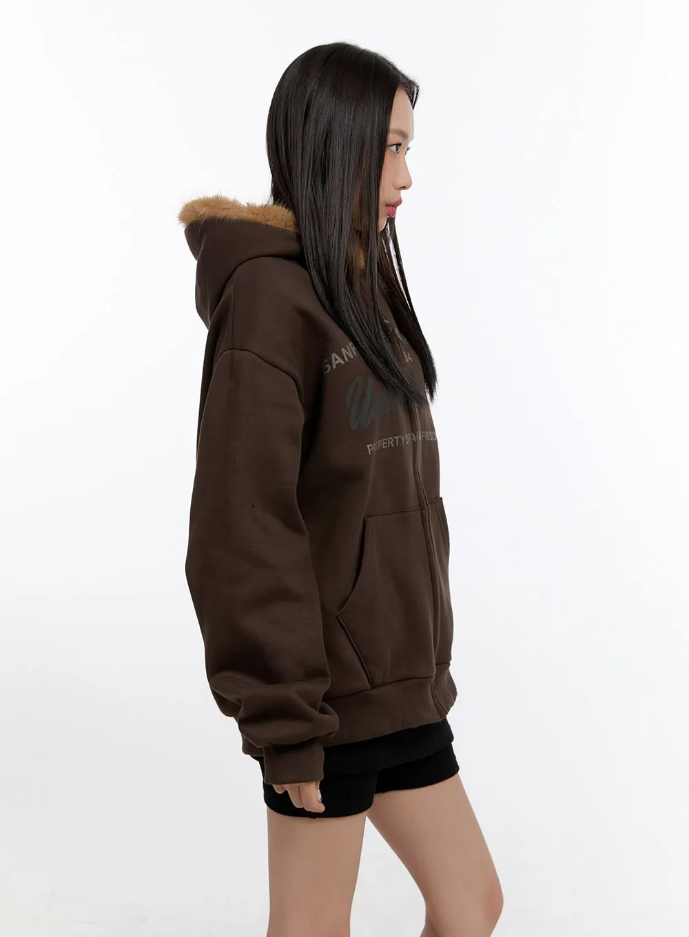 Fuzzy Hooded Lettering Sweatshirt CN421